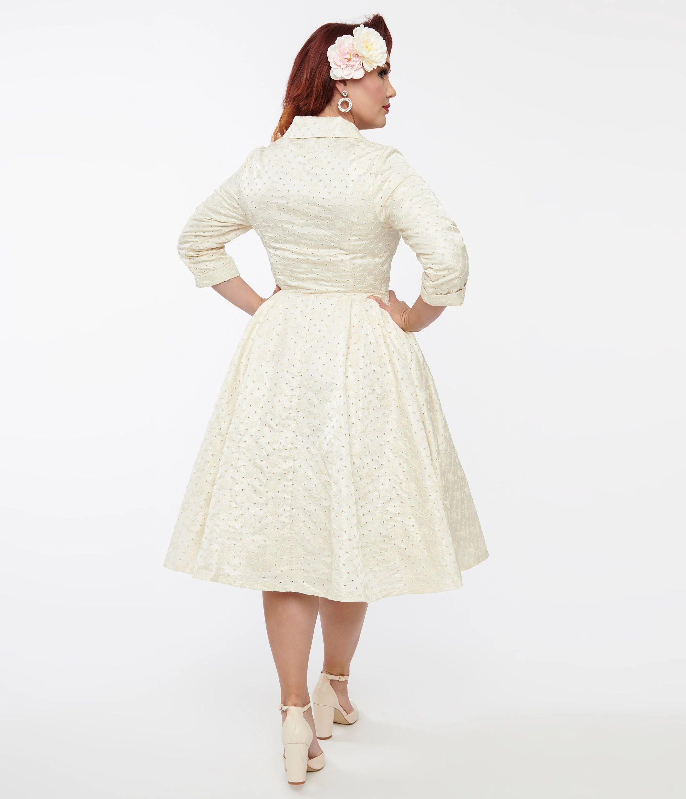 Unique Vintage Ivory & Gold Brocade Swing Dress