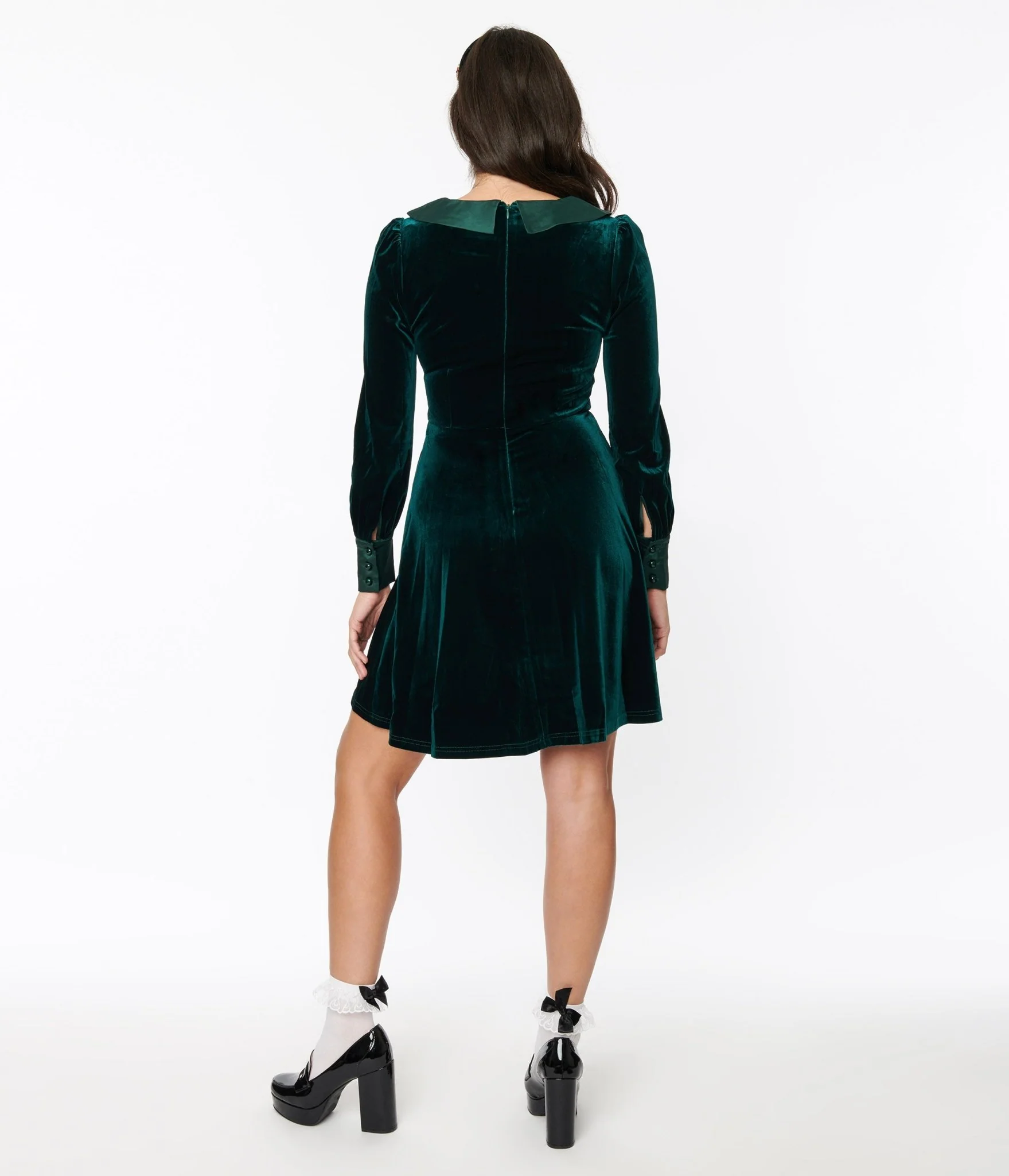 Voodoo Vixen Emerald Green Velvet Satin Fit & Flare Dress