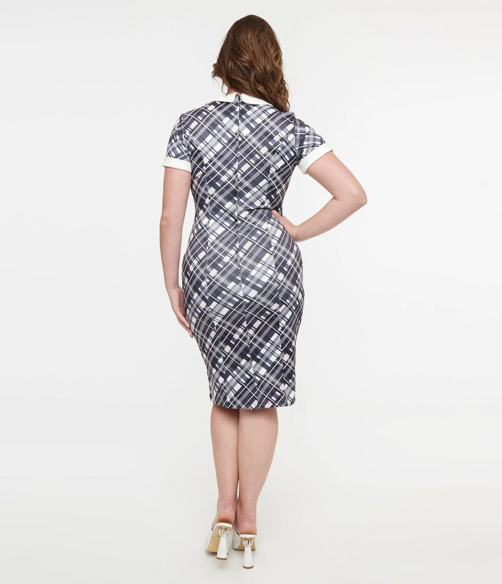 Dolly & Dotty 1950s White & Black Checkered Toni Wiggle Dress