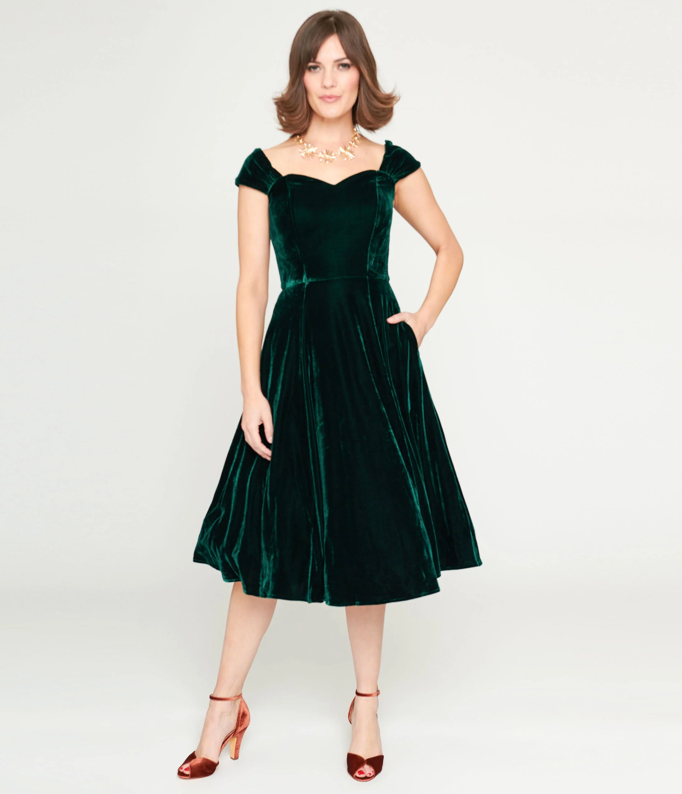 Collectif Green Velvet Karin Swing Dress