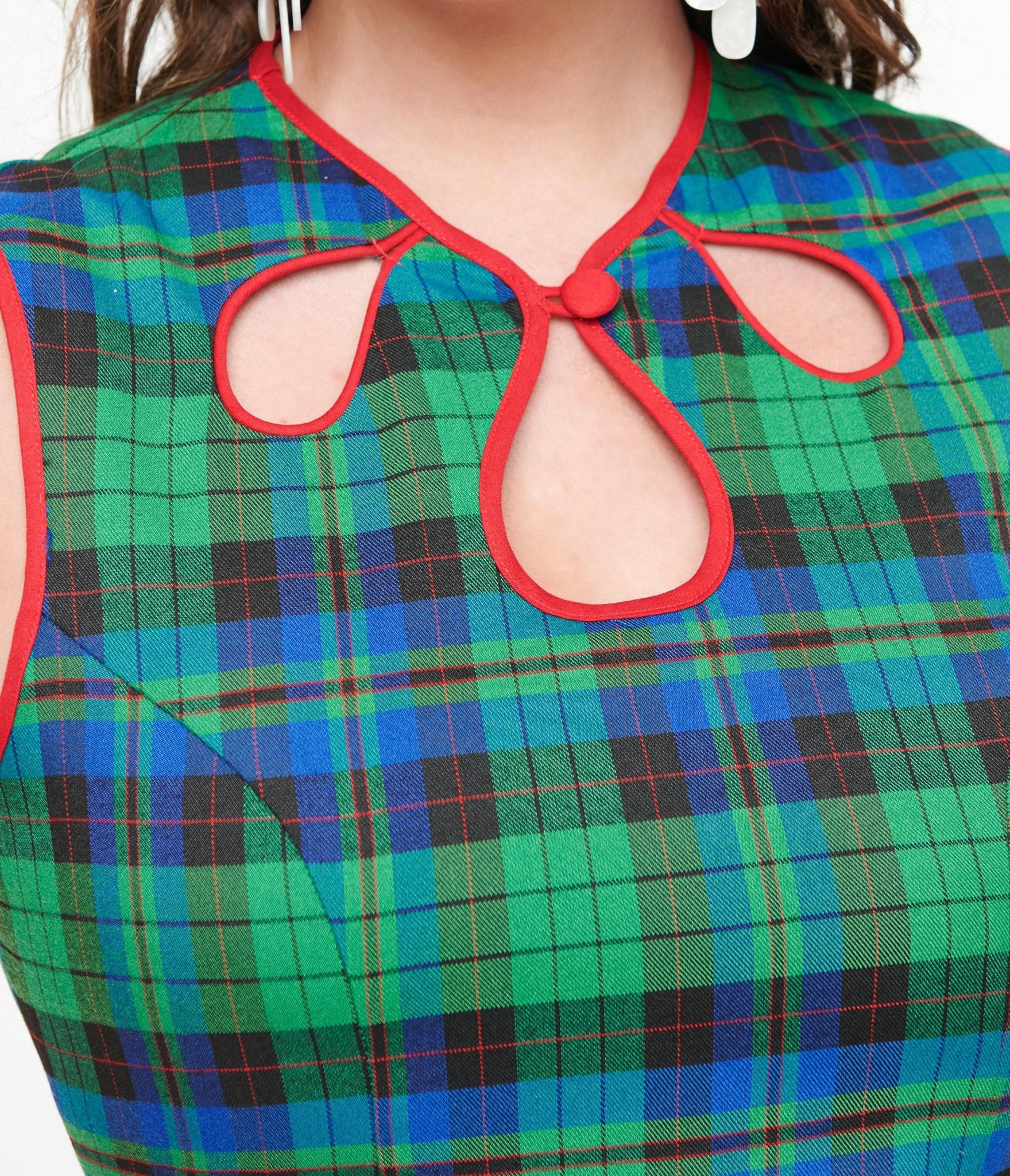 Banned 1950s Green & Blue Winter Check Swing Dress