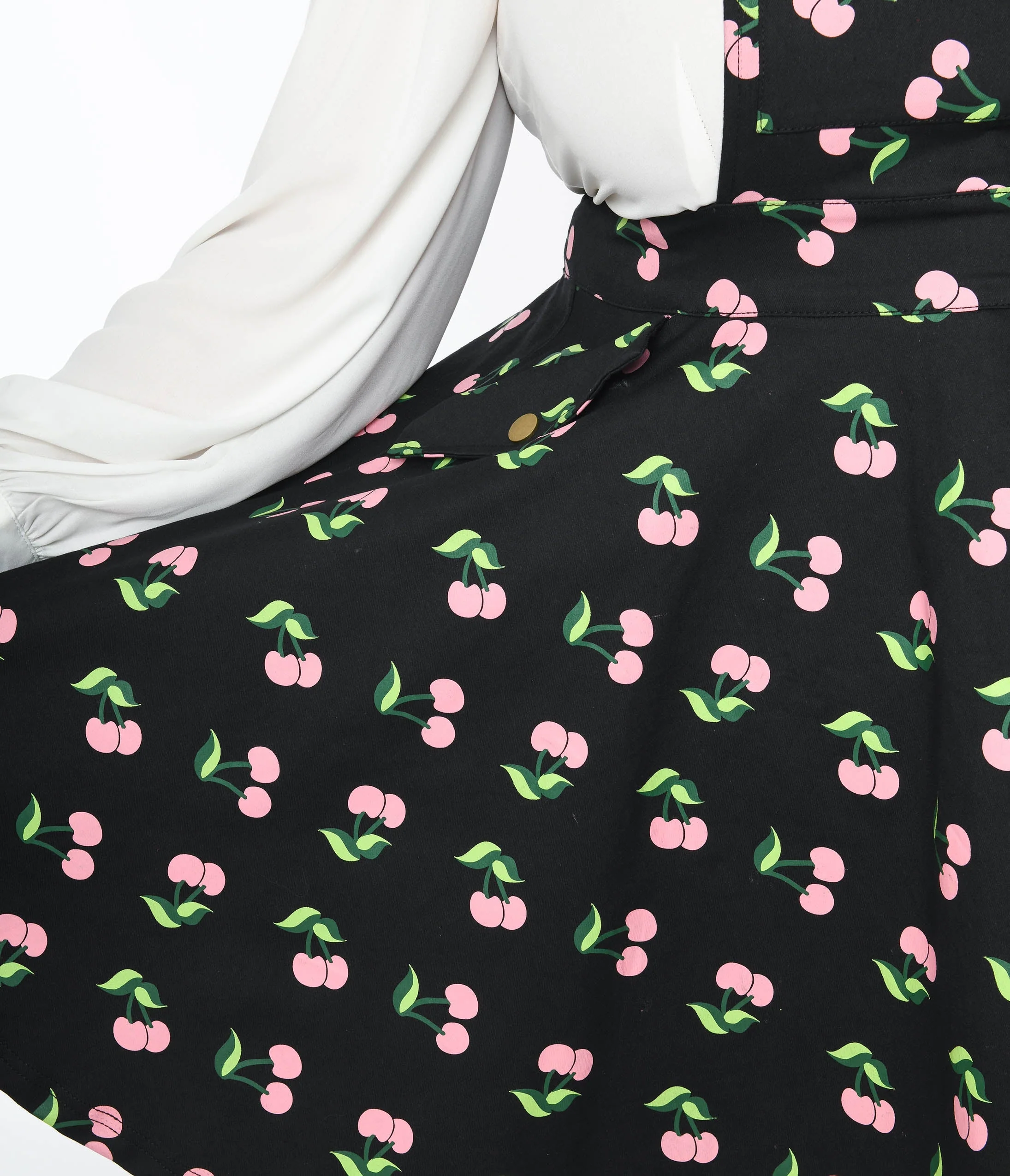 Unique Vintage Plus Size Black & Pink Cherries Brionne Pinafore Skirt