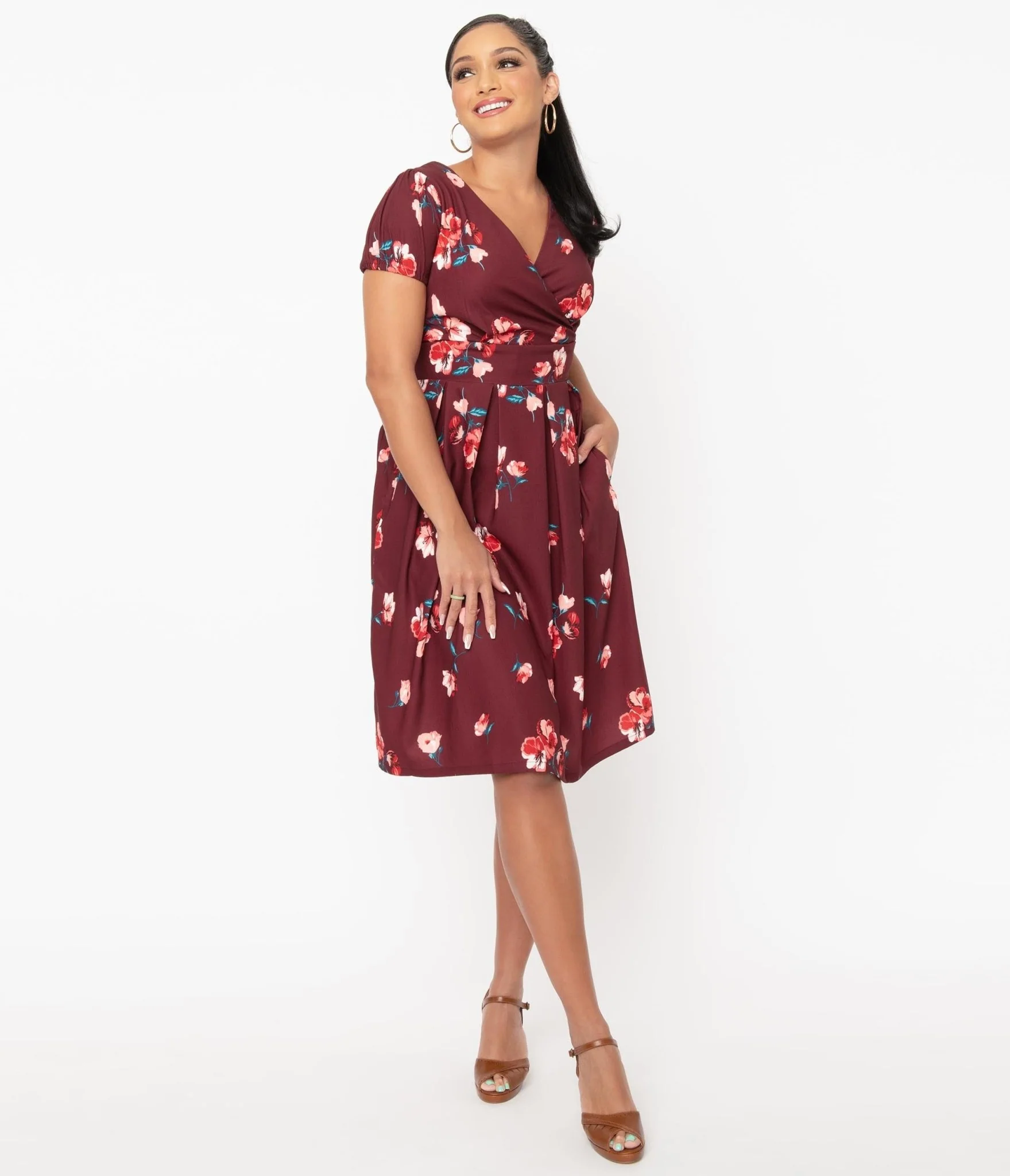 Burgundy & Pink Floral Tilly Swing Dress