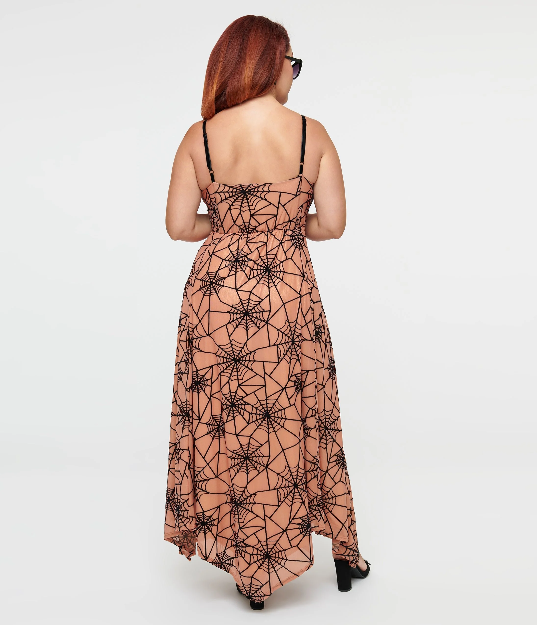 Peach & Black Spiderweb Willow Maxi Dress & Bolero Set