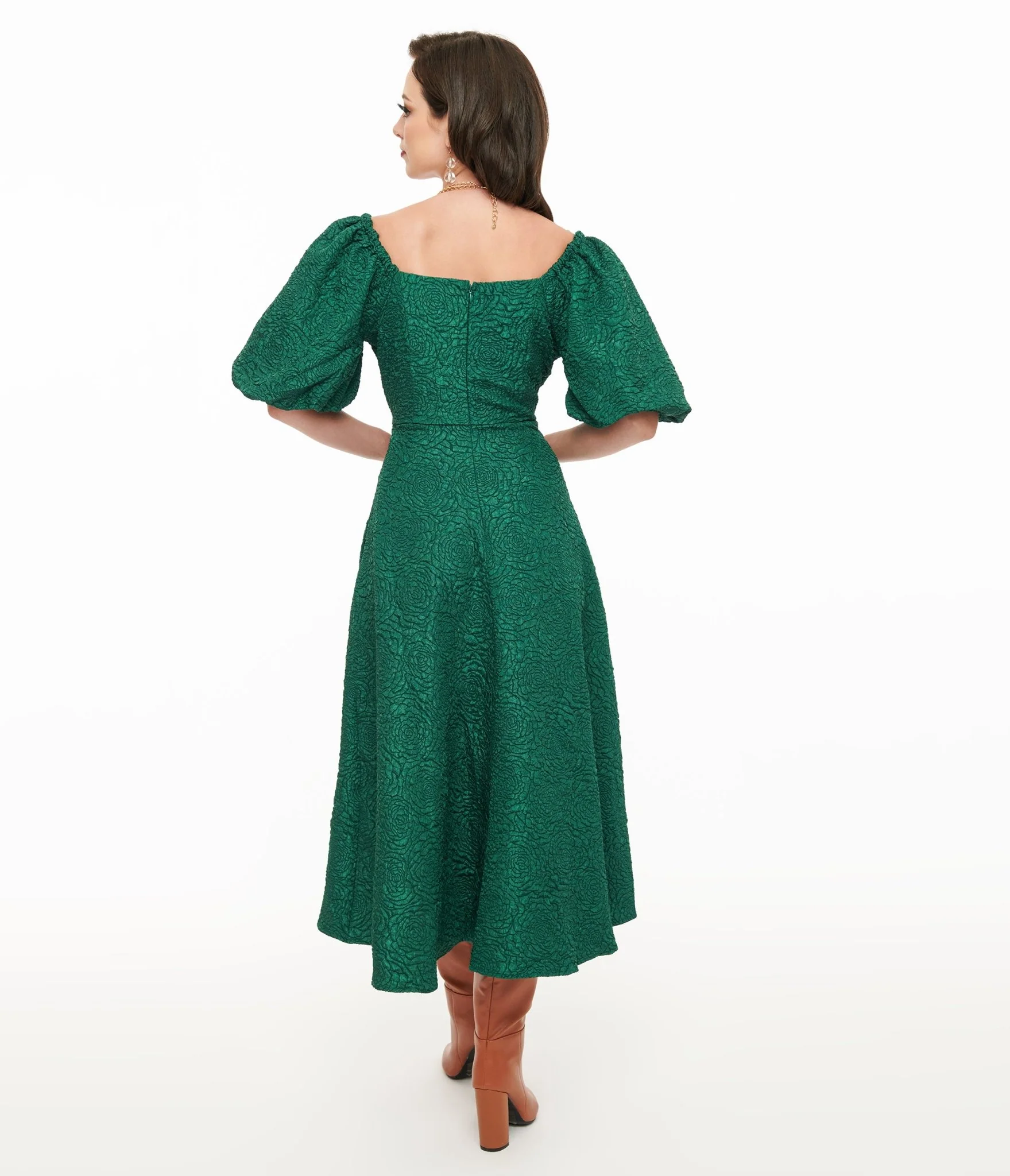 Green Textured Goddress Behavior Midi Dress