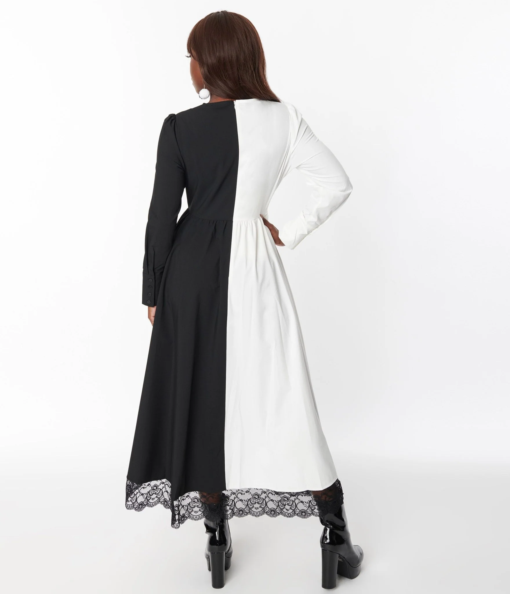 1970s Black & White Sisters of the Moon Maxi Dress
