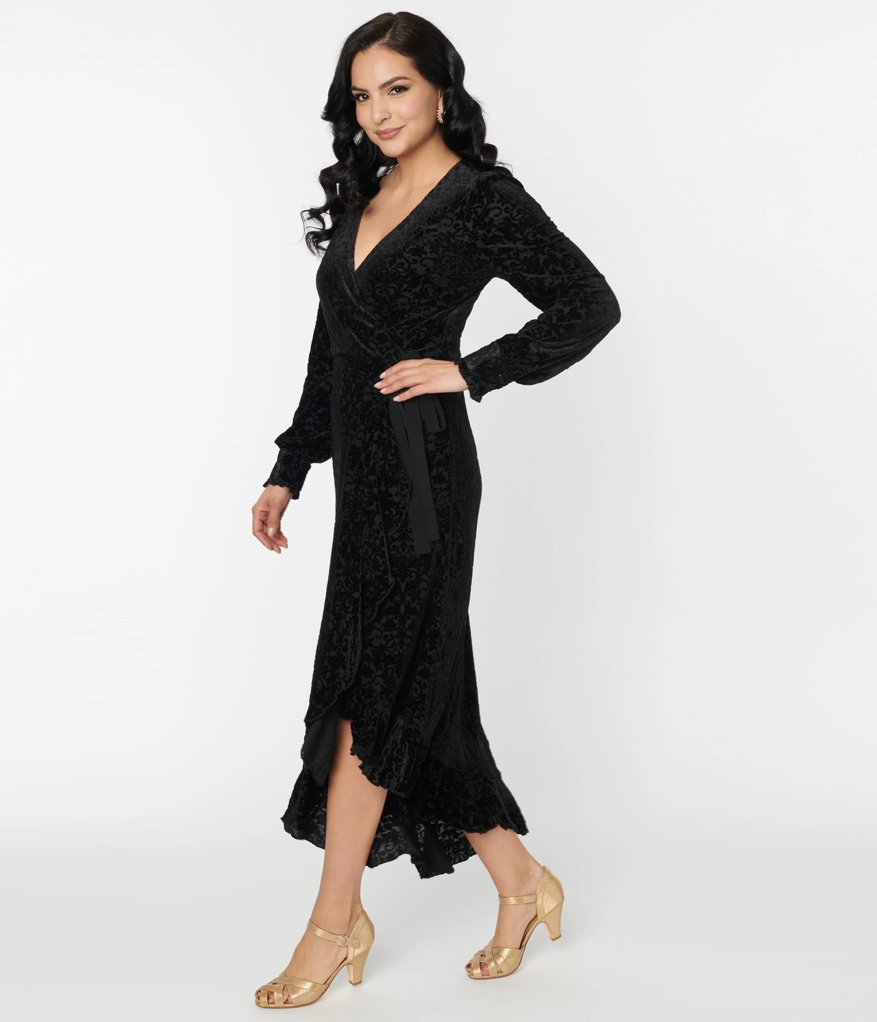 Voodoo Vixen Black Devore Gayle Wrap Dress
