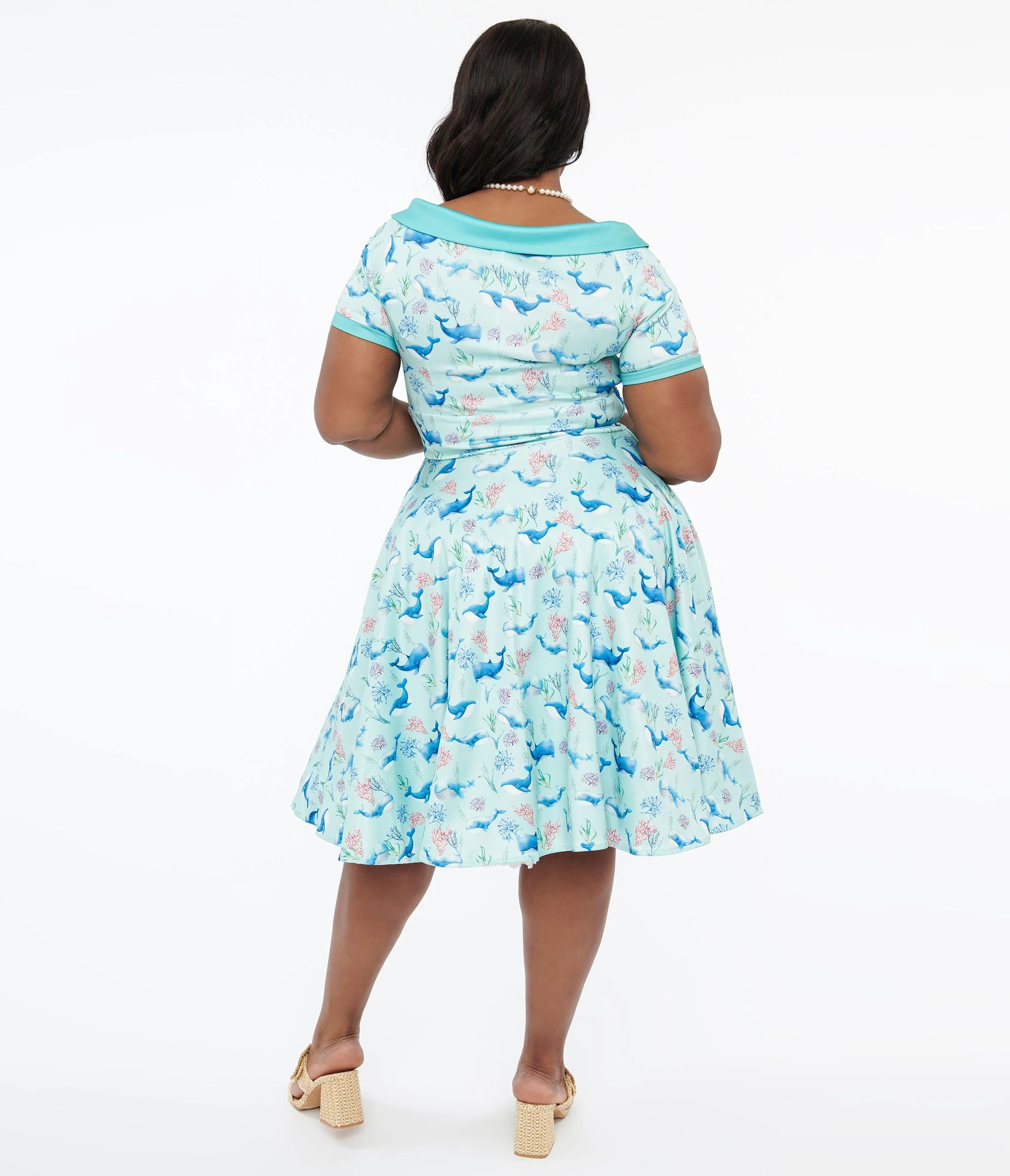 Dolly & Dotty 1950s Baby Blue Whale Print Darlene Swing Dress