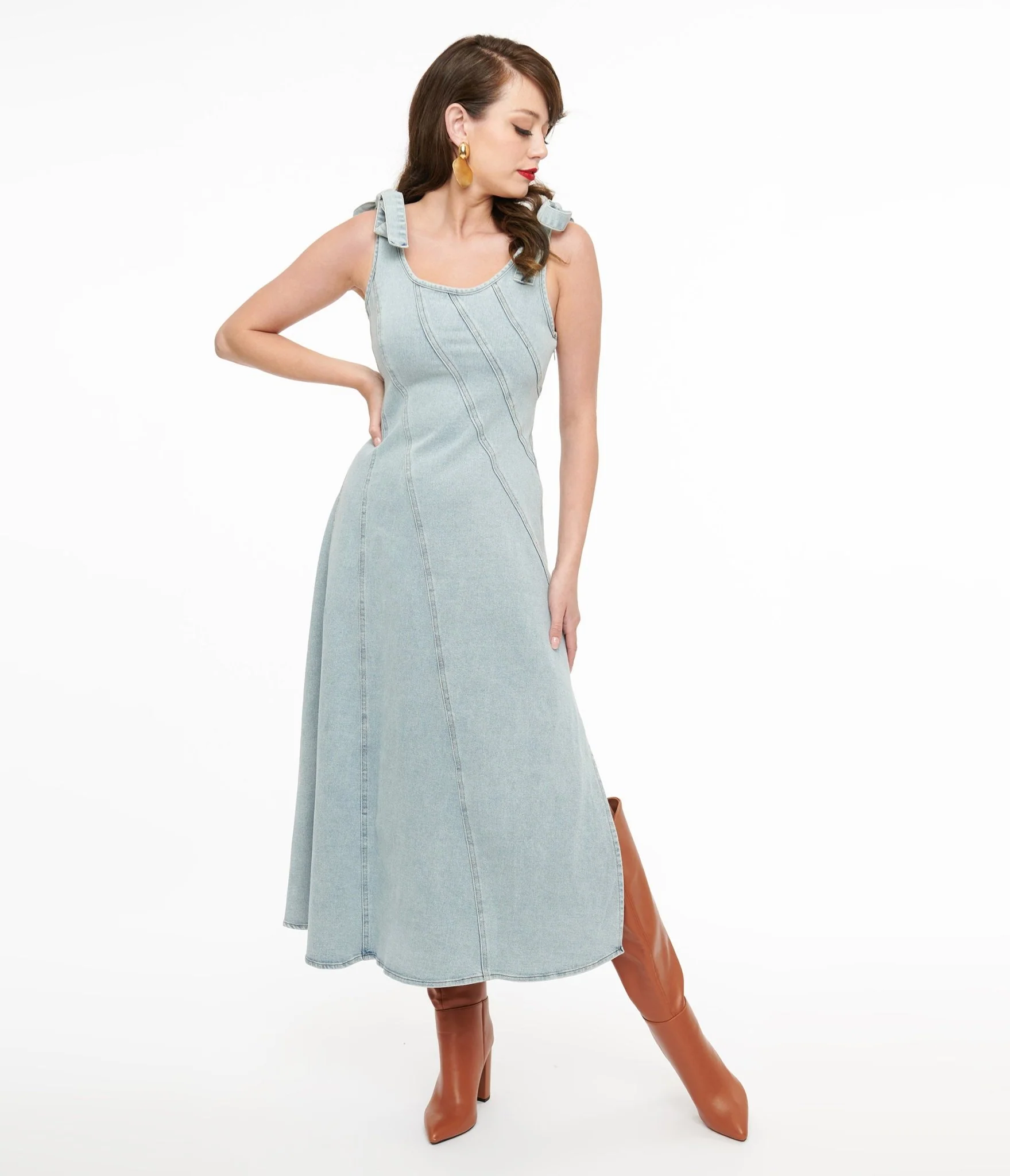 1970s Light Blue Denim Midi Dress