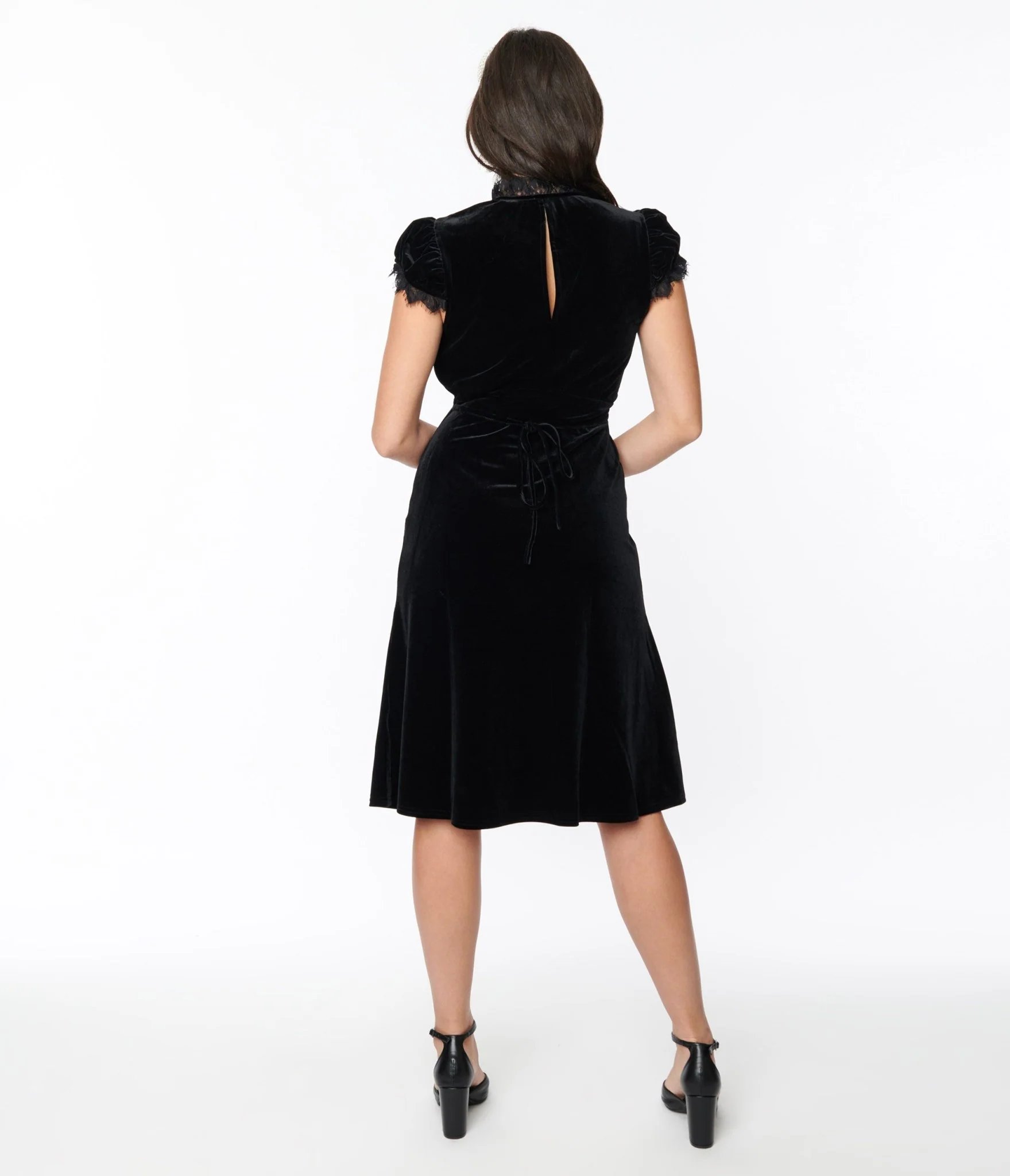 Black Velvet Lace Midi Shift Dress