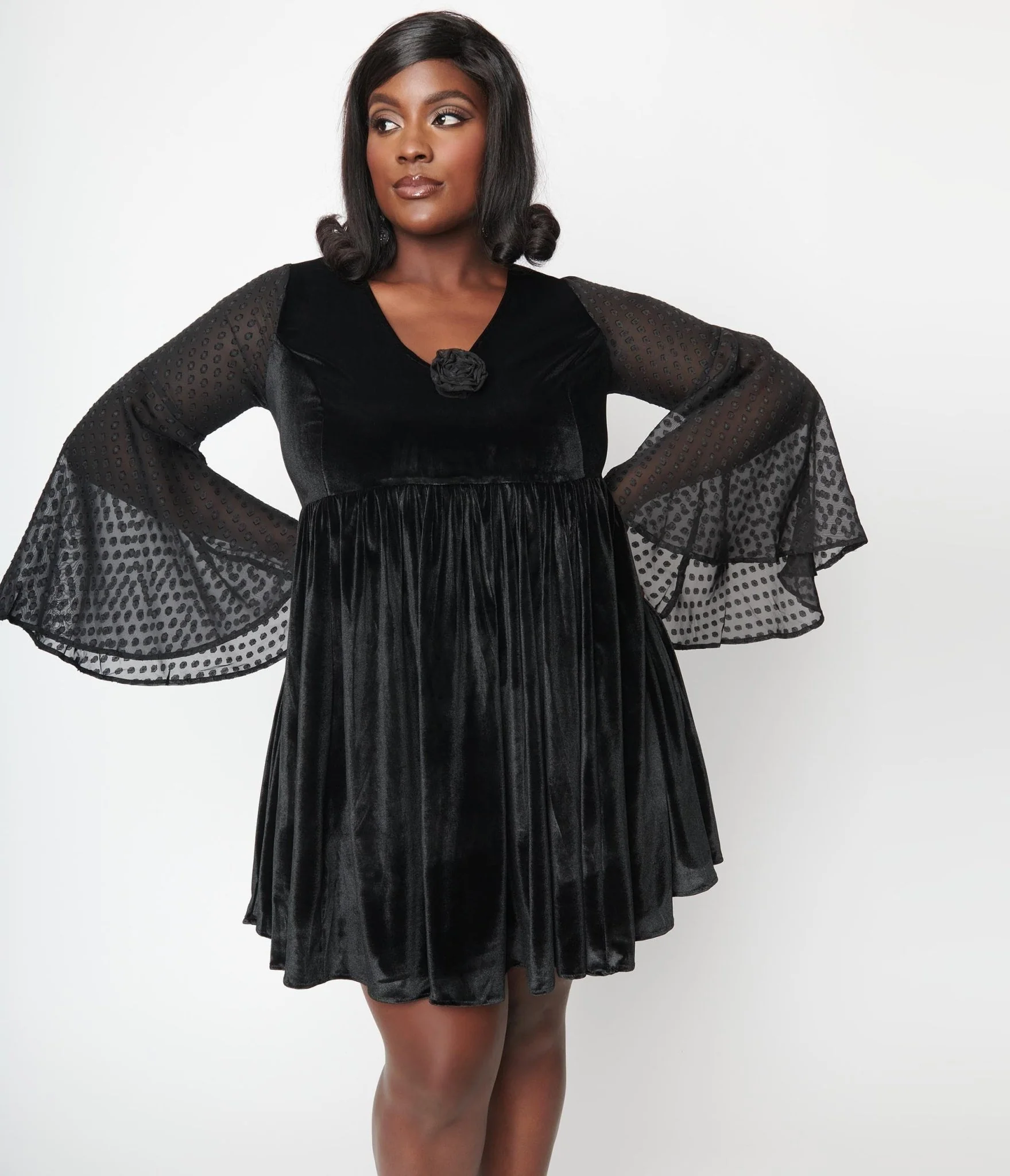 Smak Parlour Plus Size Black & Clip Dot Aura Babydoll Dress