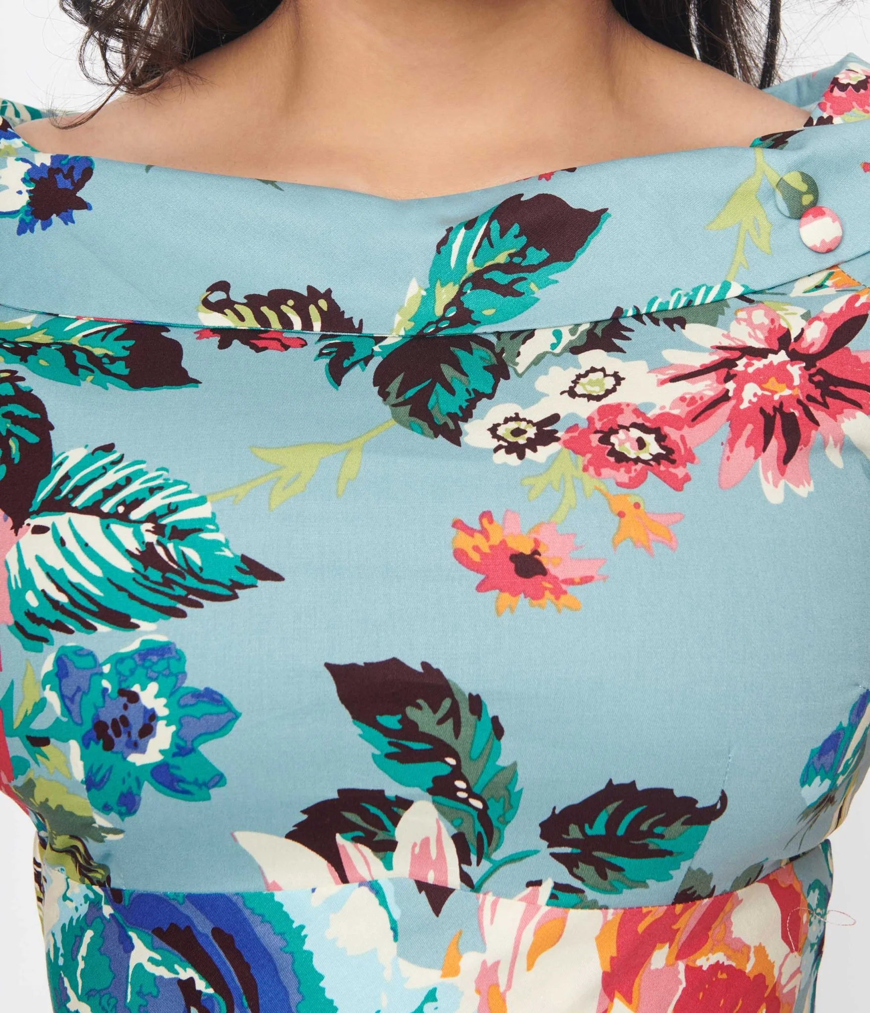 Dolly & Dotty Teal & Multicolor Floral Swing Dress