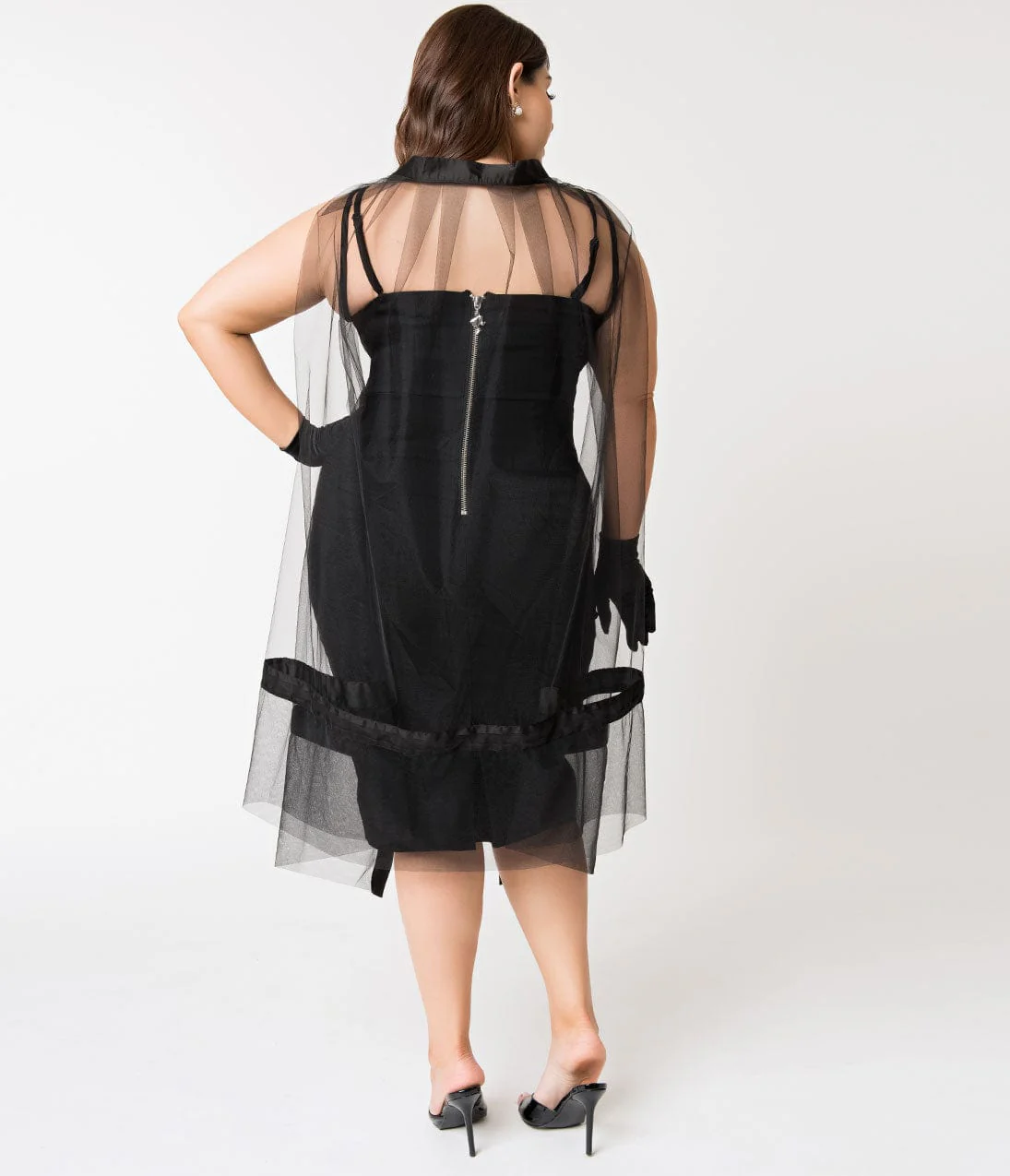 Barbie x Unique Vintage Plus Size Black Magic Sheath Dress & Cape Set