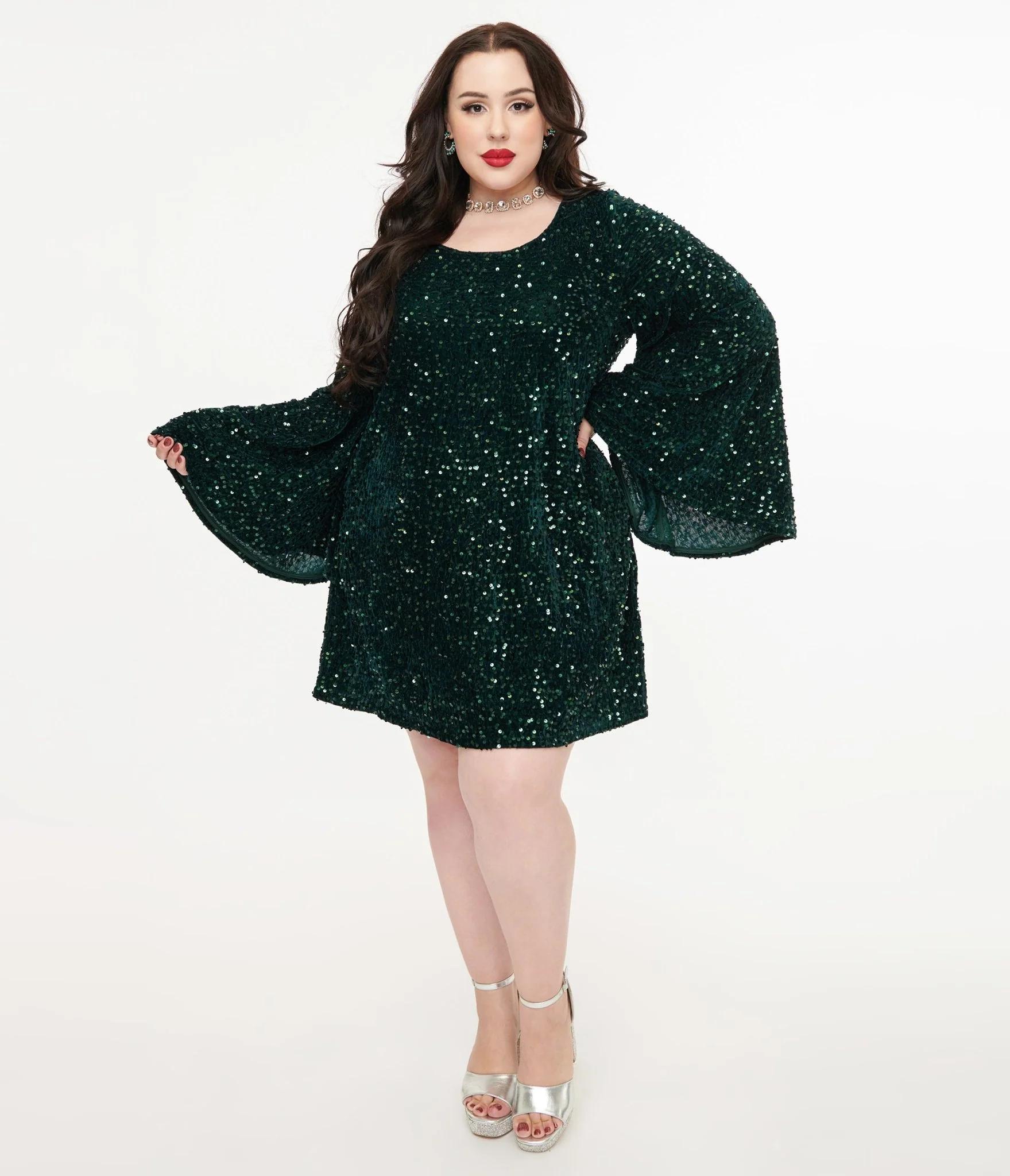 Smak Parlour Plus Size 1960s Green Sequin Downtown Scene Mini Dress