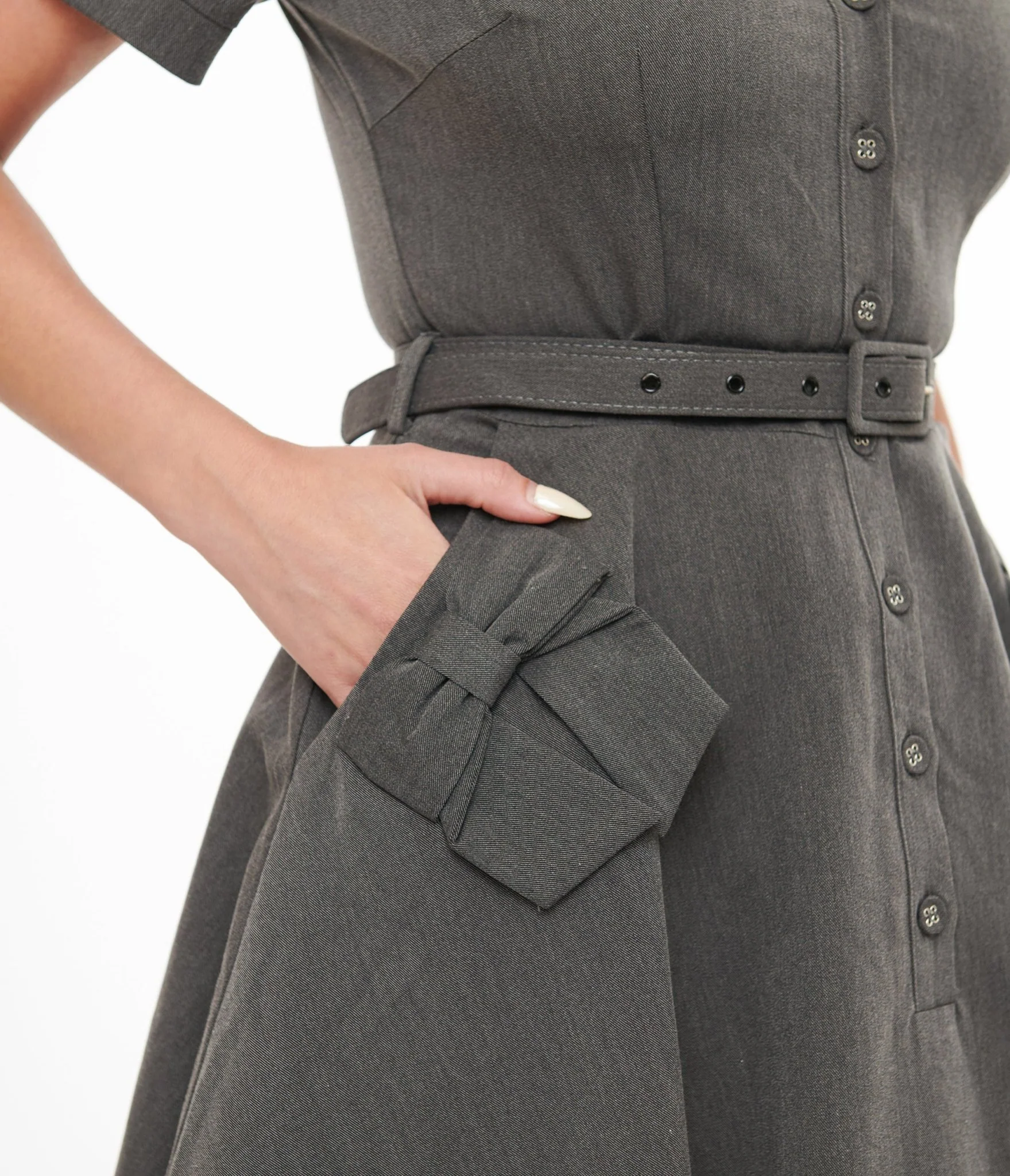 Voodoo Vixen 1950s Grey Bow Fit & Flare Dress