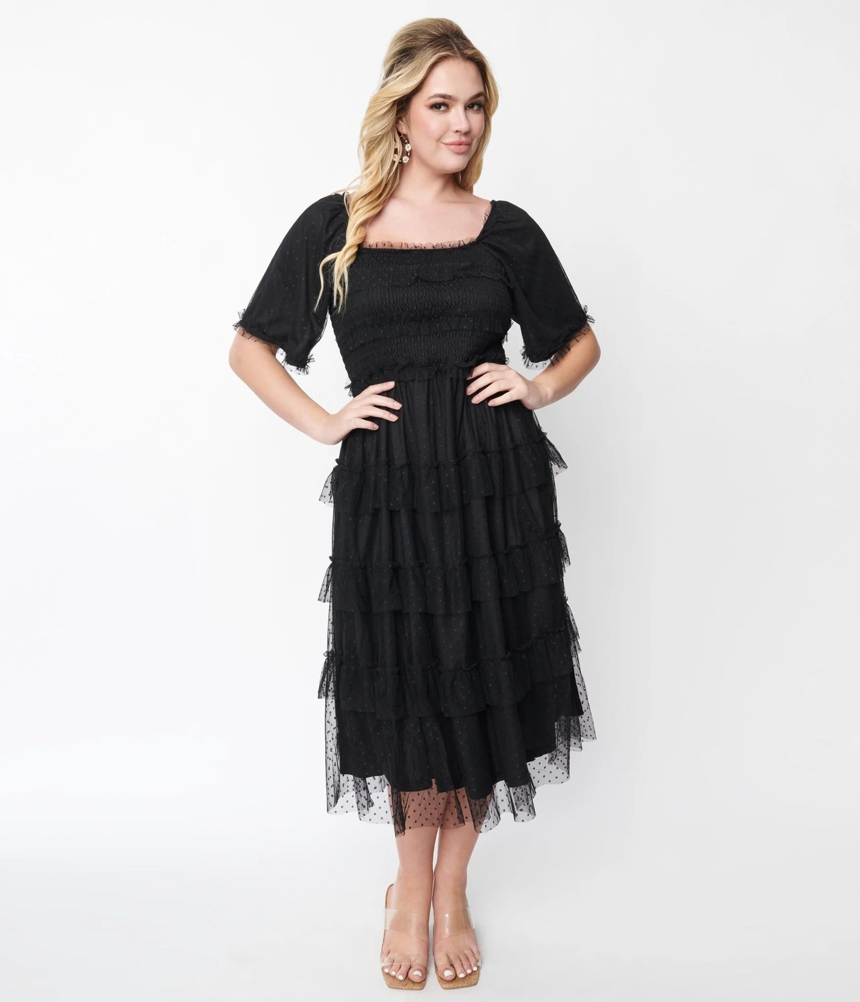 Black Ruffled Tiered Midi Dress