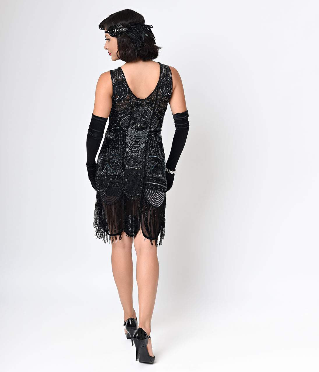 Special Order- Unique Vintage 1920s Style Black Hand Beaded Fringe Bosley Flapper Dress