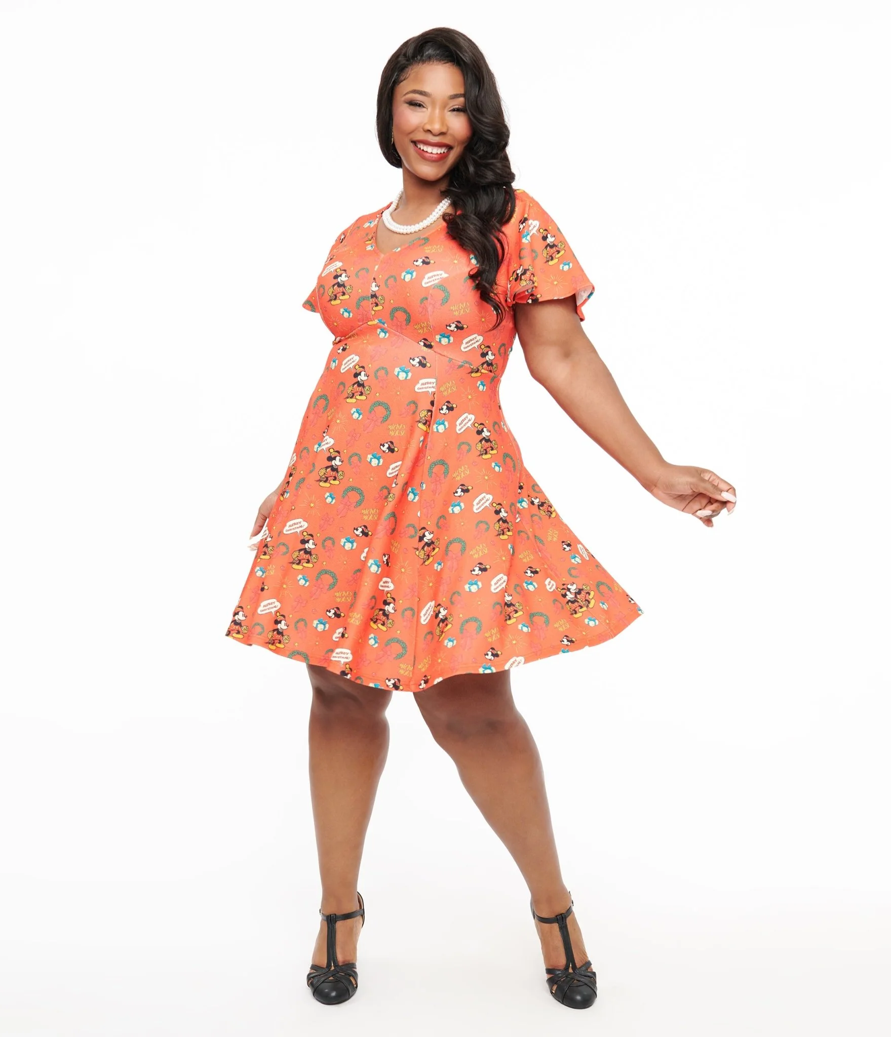 Disney Holiday Collection by Unique Vintage Plus Size Mickey Christmas Fit & Flare Dress