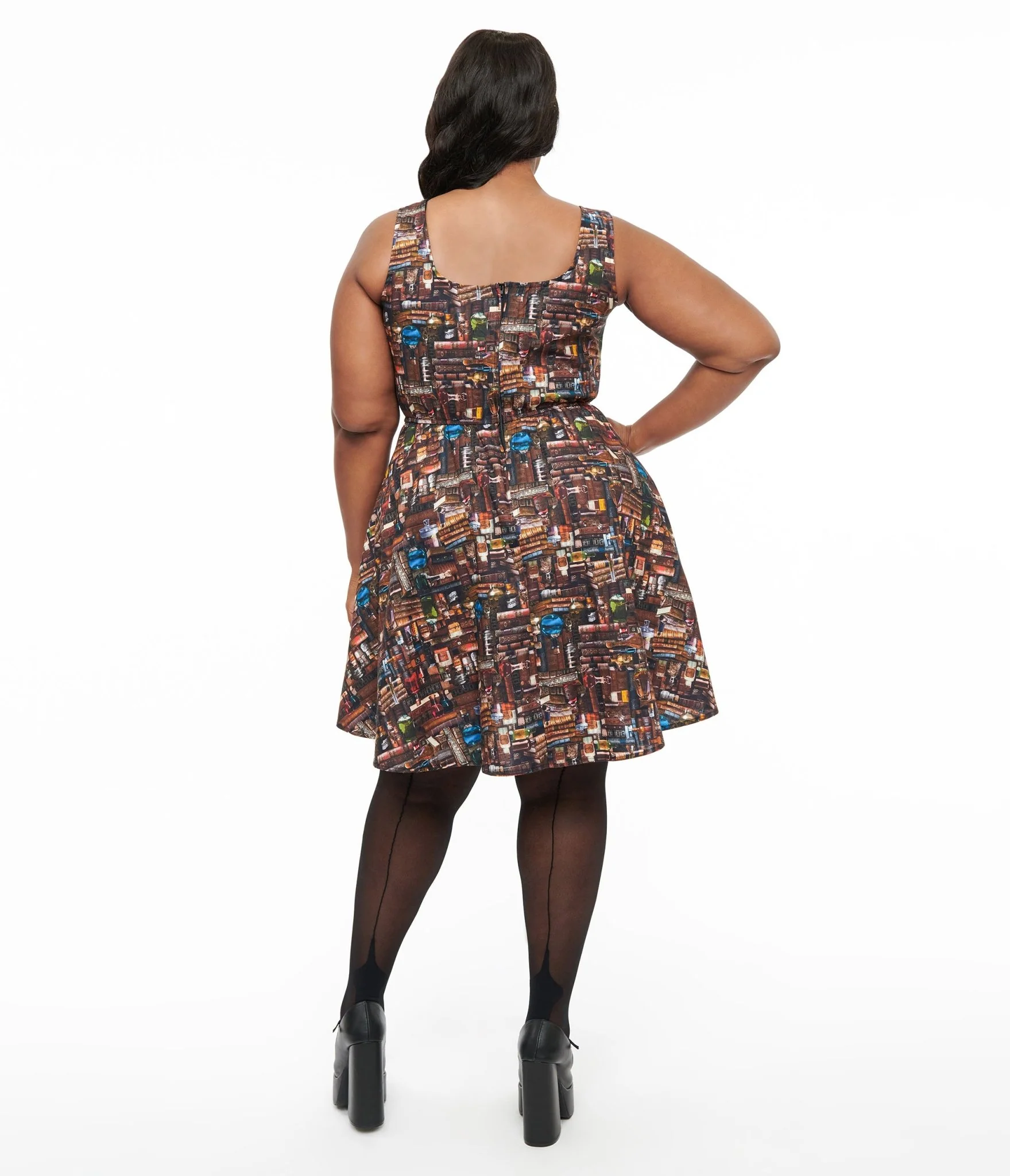 Retrolicious 1950s Plus Size Black Book Print Fit & Flare Dress