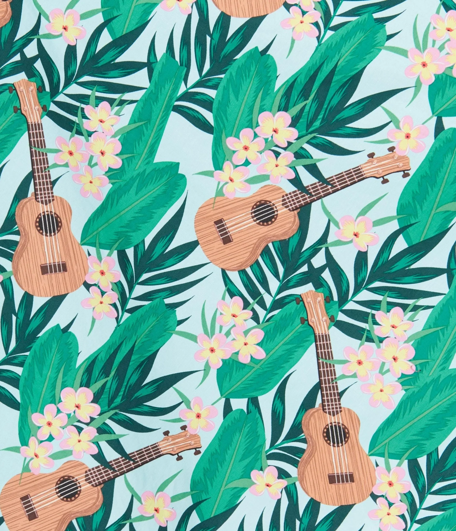Hell Bunny Light Blue & Green Tropical Ukulele Swing Dress