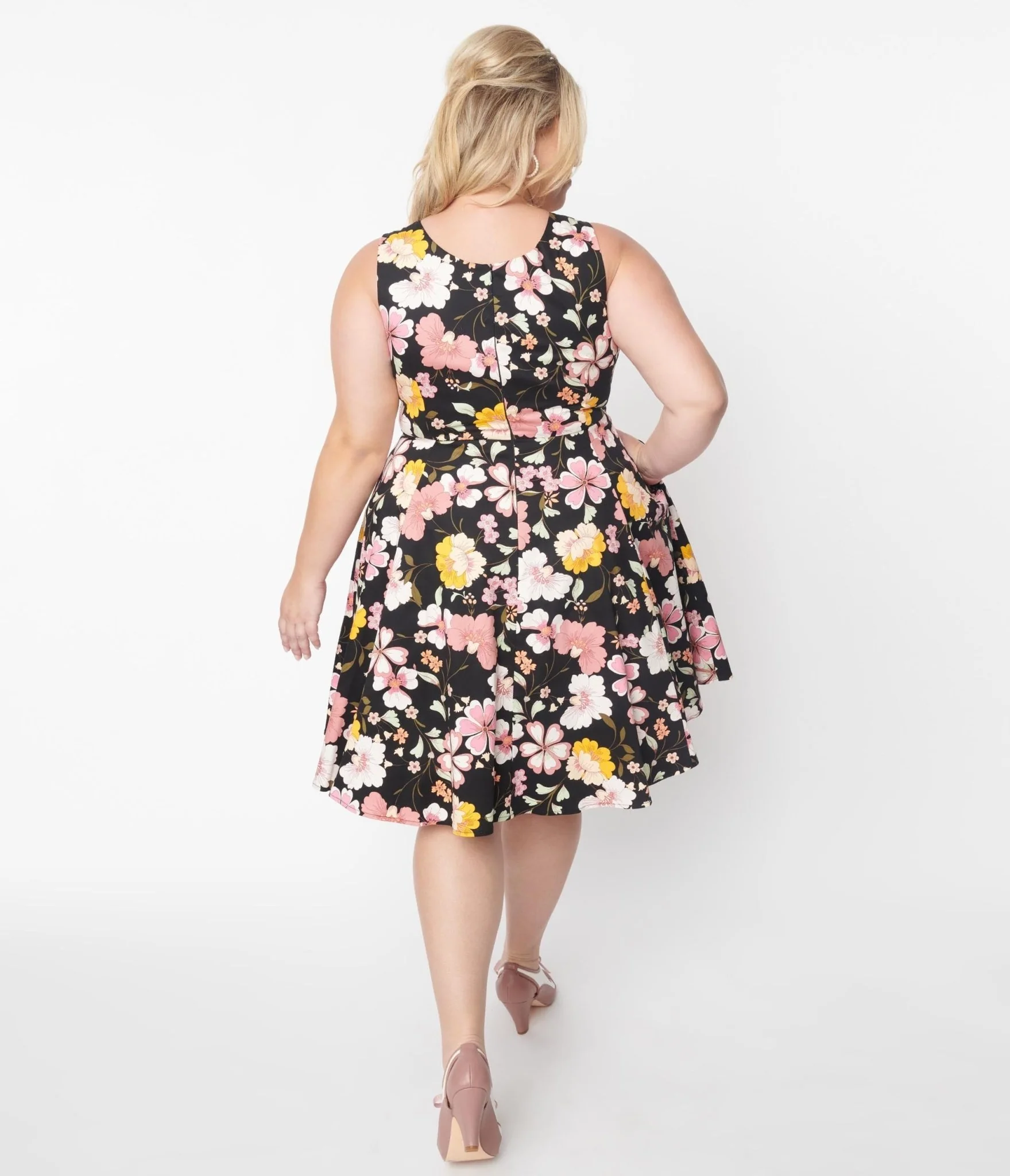 Black & Pink Cherry Blossom Swing Dress
