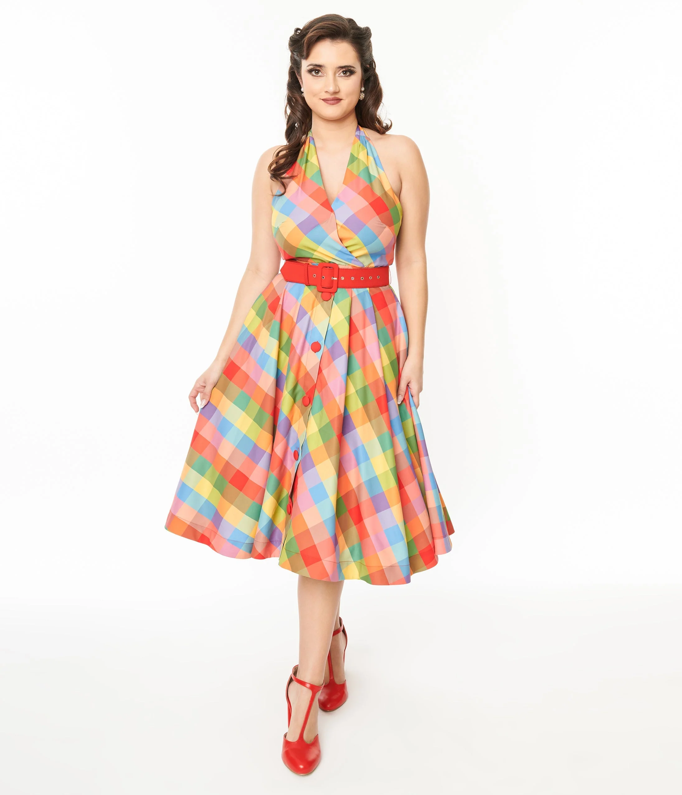 Unique Vintage Rainbow Madras Plaid Tarrytown Hostess Dress