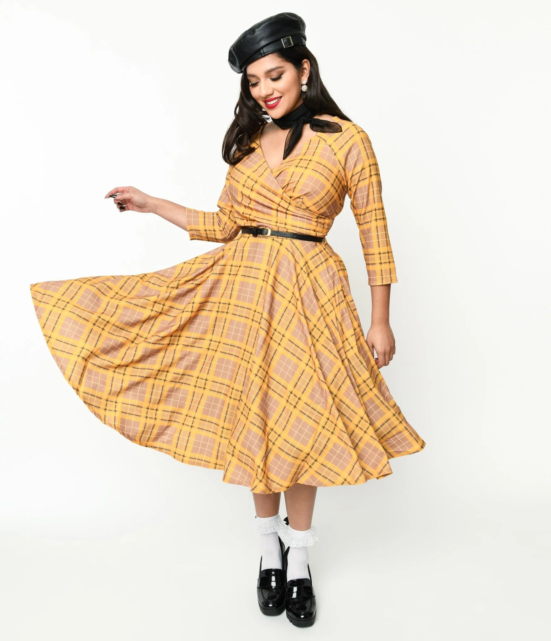 Mustard Yellow Plaid Kacee Swing Dress