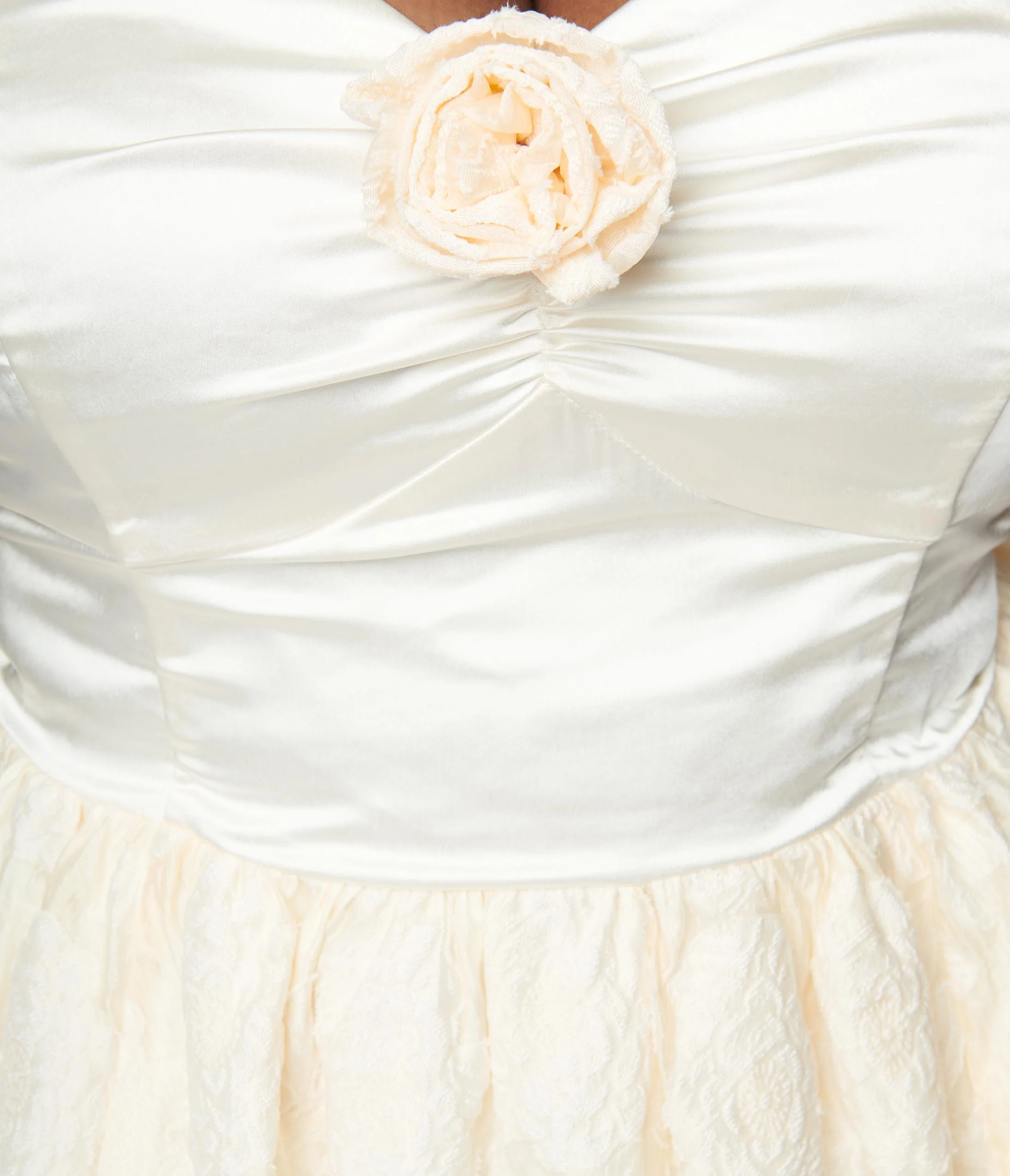 Unique Vintage Plus Size 1950s Ivory Floral Off Shoulder Flare Dress