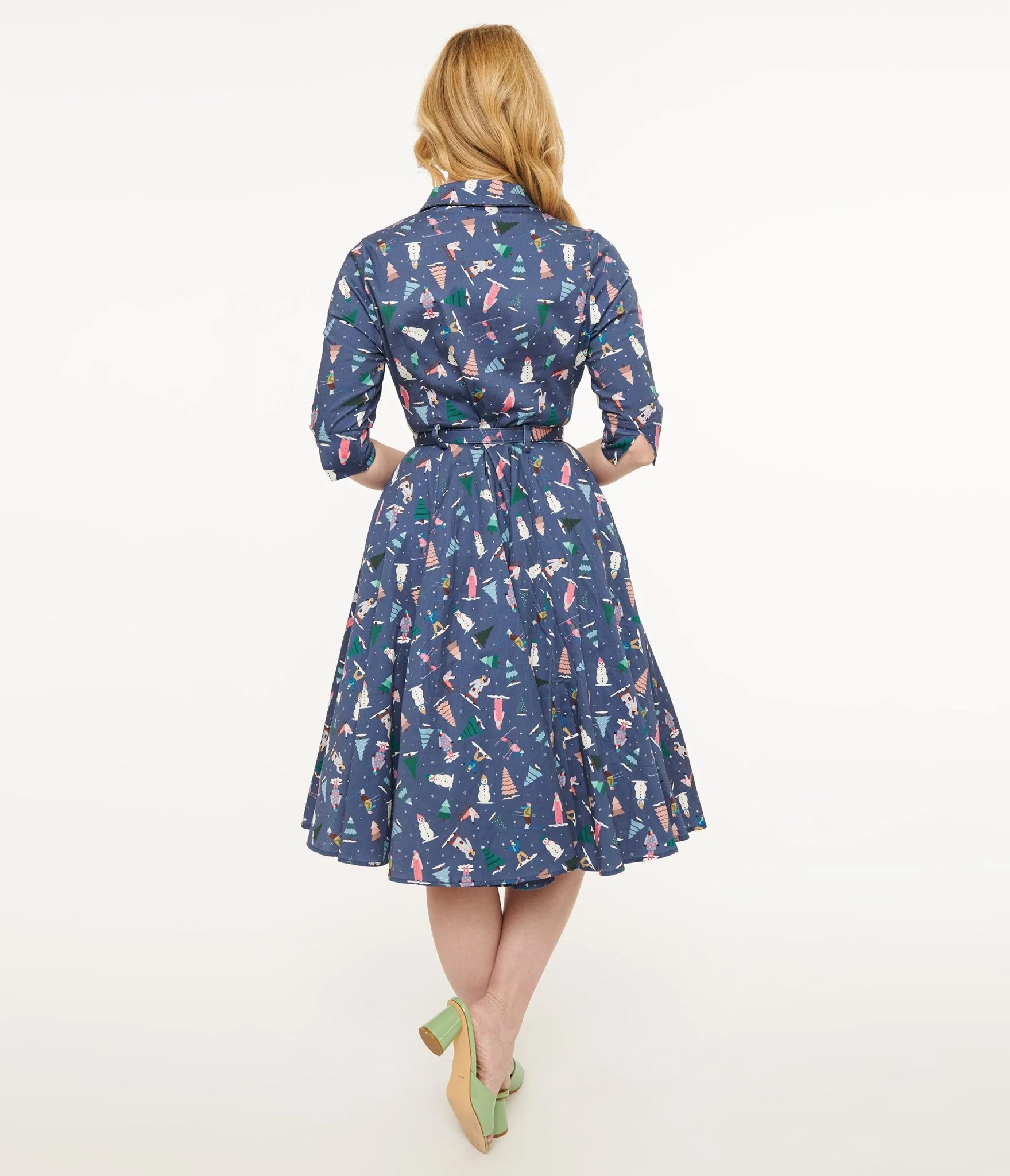 Royal Monk 1940s Blue Ski Snow Season Fit & Flare Dress