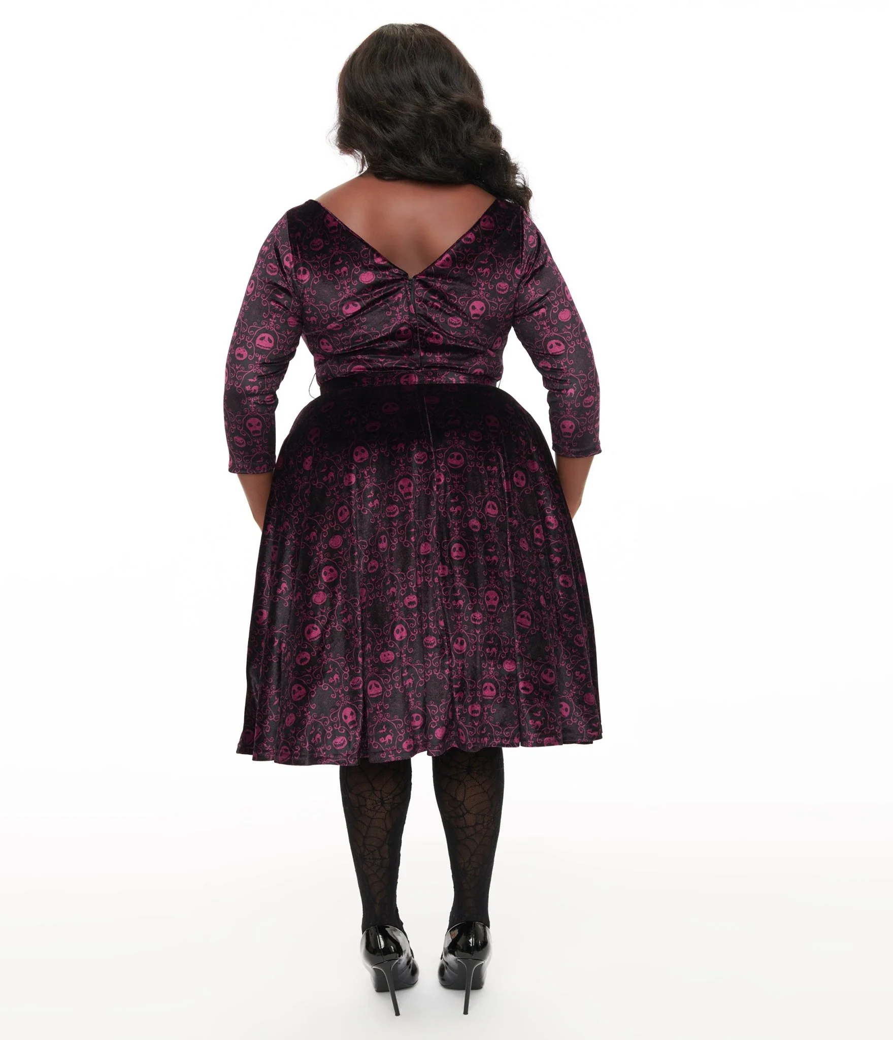 Disney The Nightmare Before Christmas collection by Unique Vintage Plus Size Eggplant Baroque Jack Skellington Devon Swing Dress