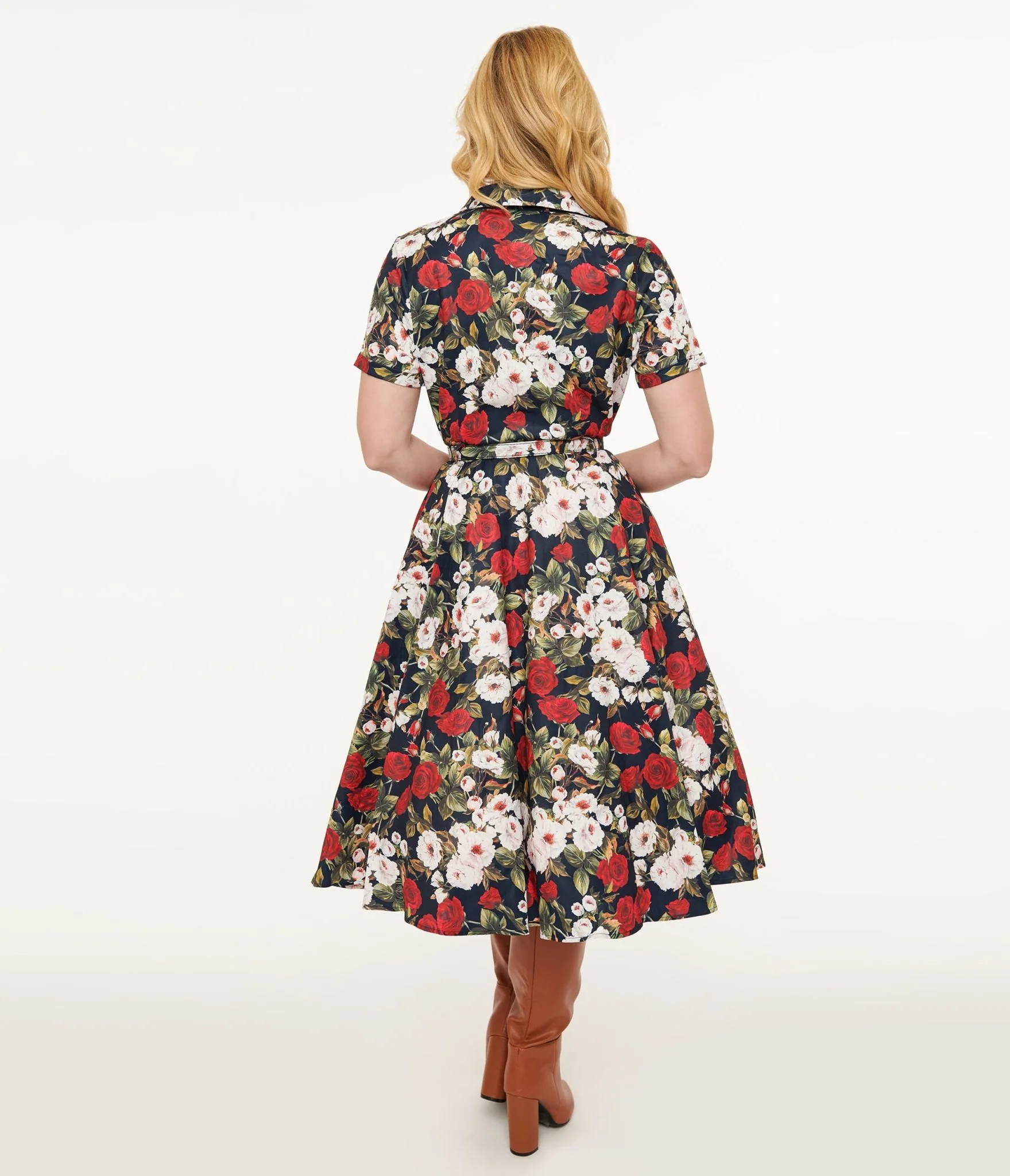 Royal Monk 1950s Dark Rose Fit & Flare Dress