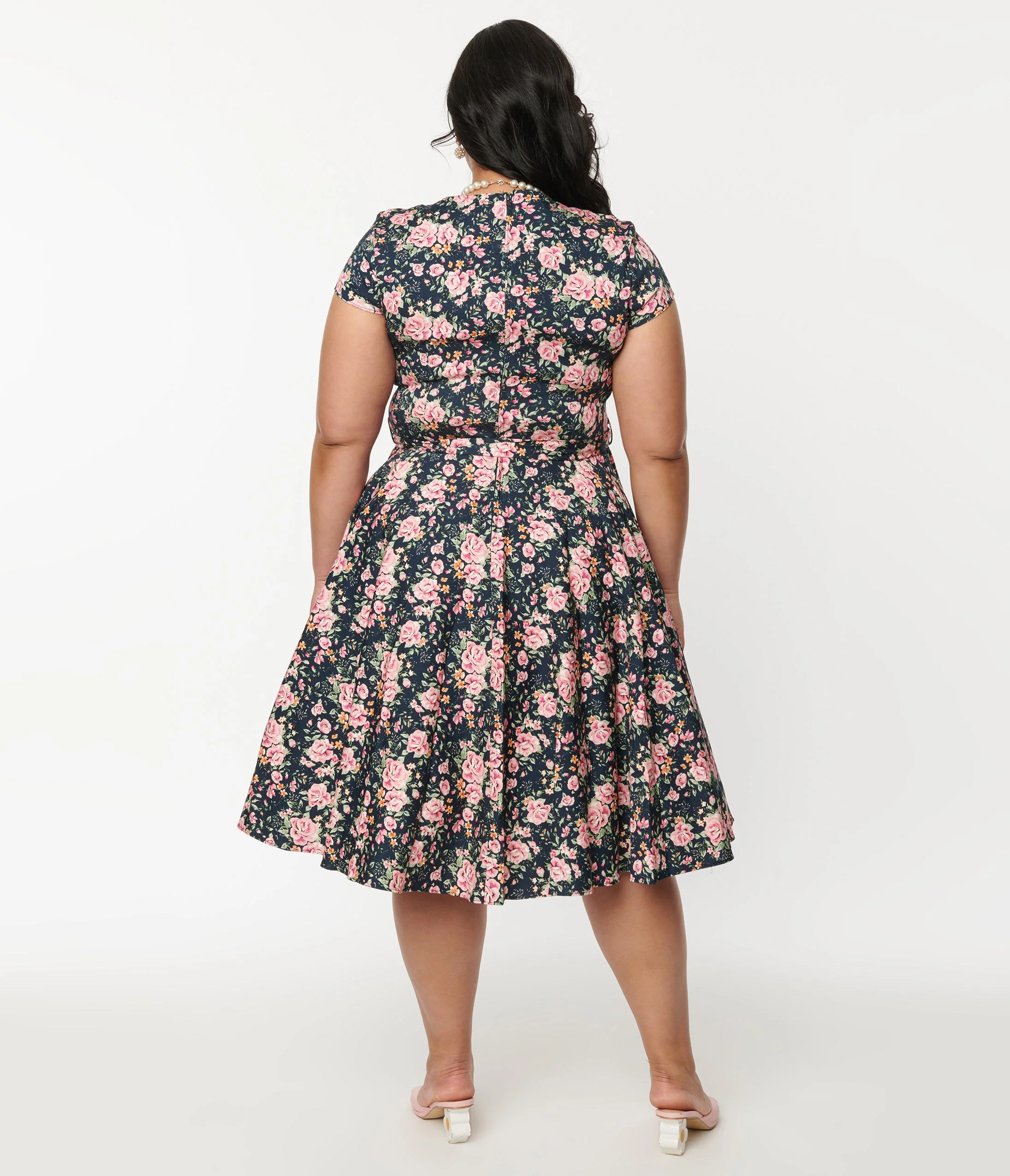 Plus Size Black & Pink Floral Cleo Swing Dress