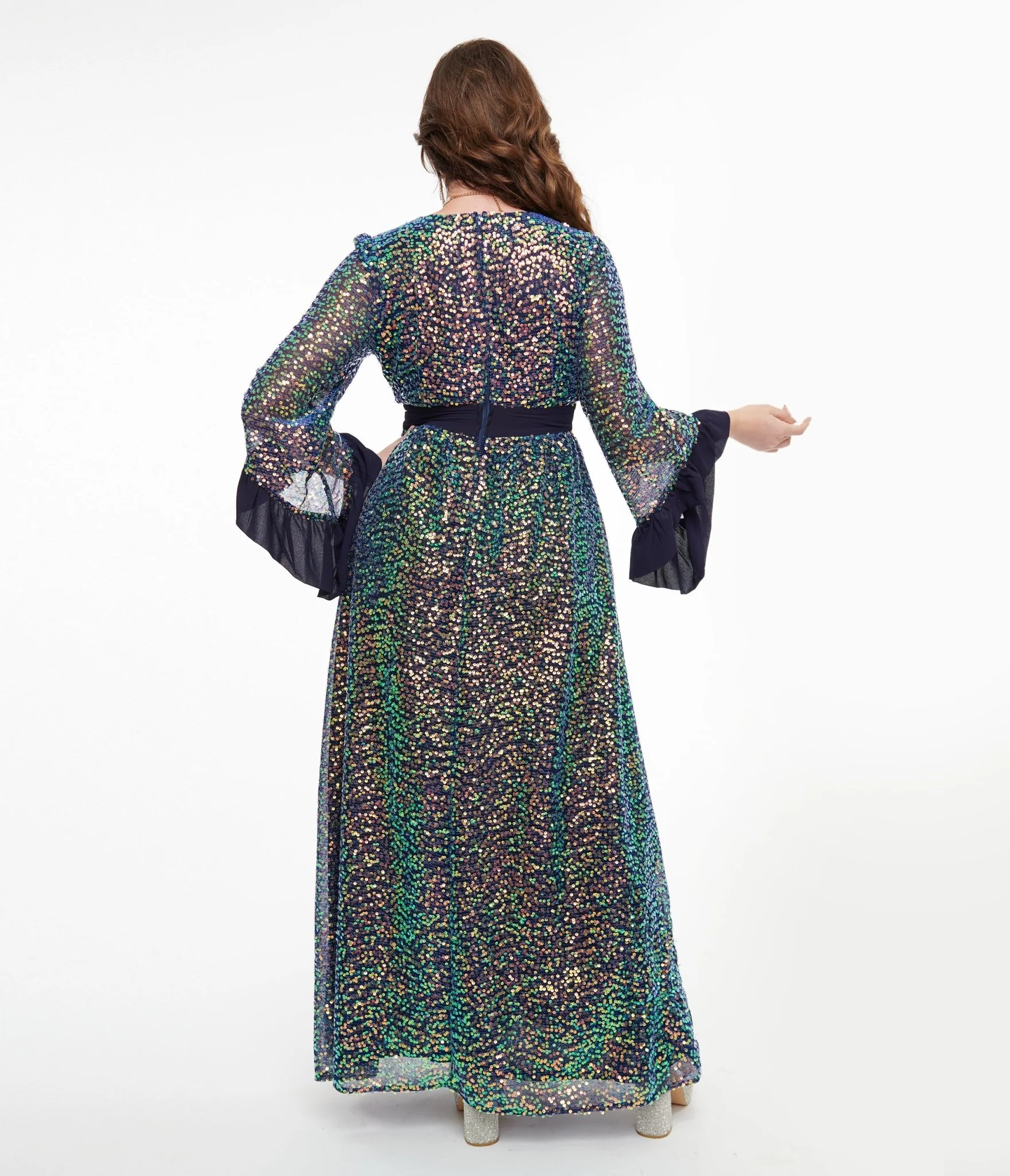 Unique Vintage 1960s Navy Glitter Sequin Maxi Dress