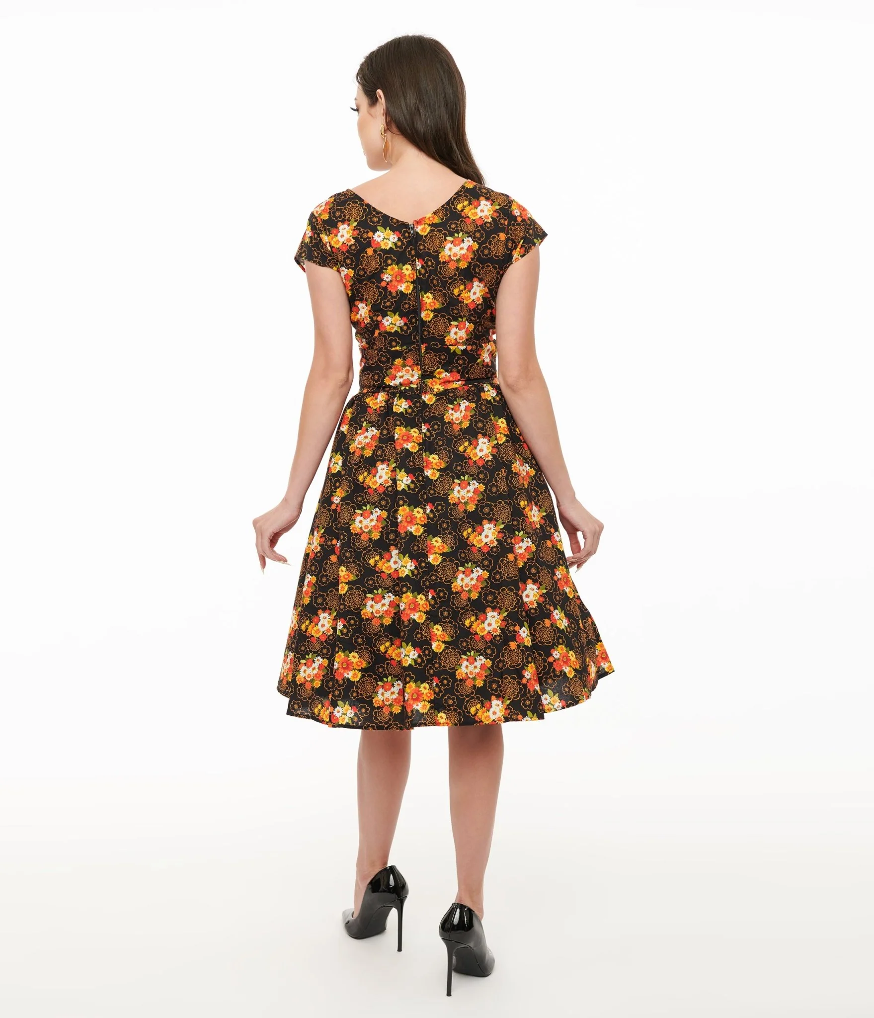 Retrolicious 1950s Autumn Floral Cotton Greta Swing Dress