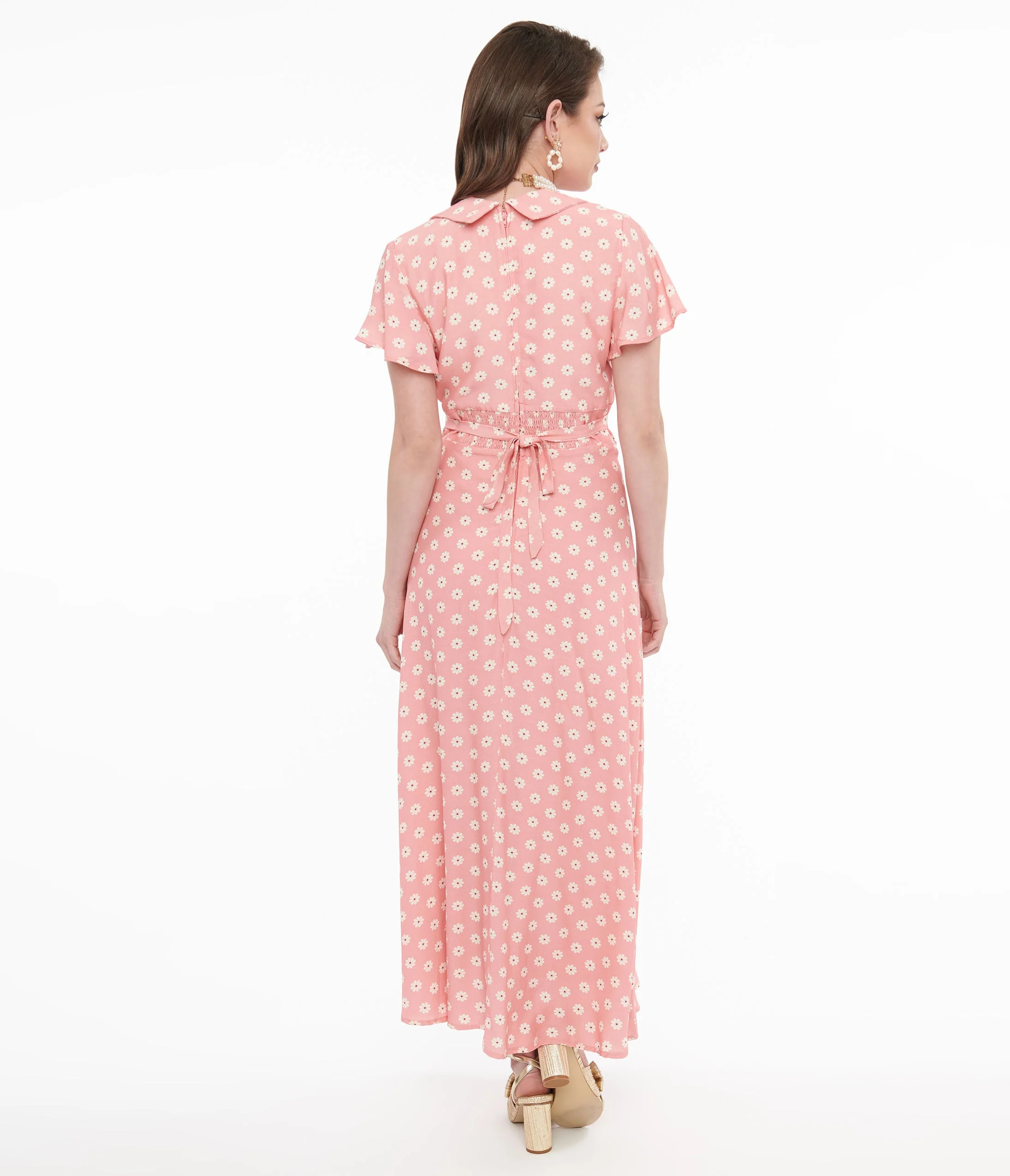 1930s Pink Daisy Salome Midi Dress