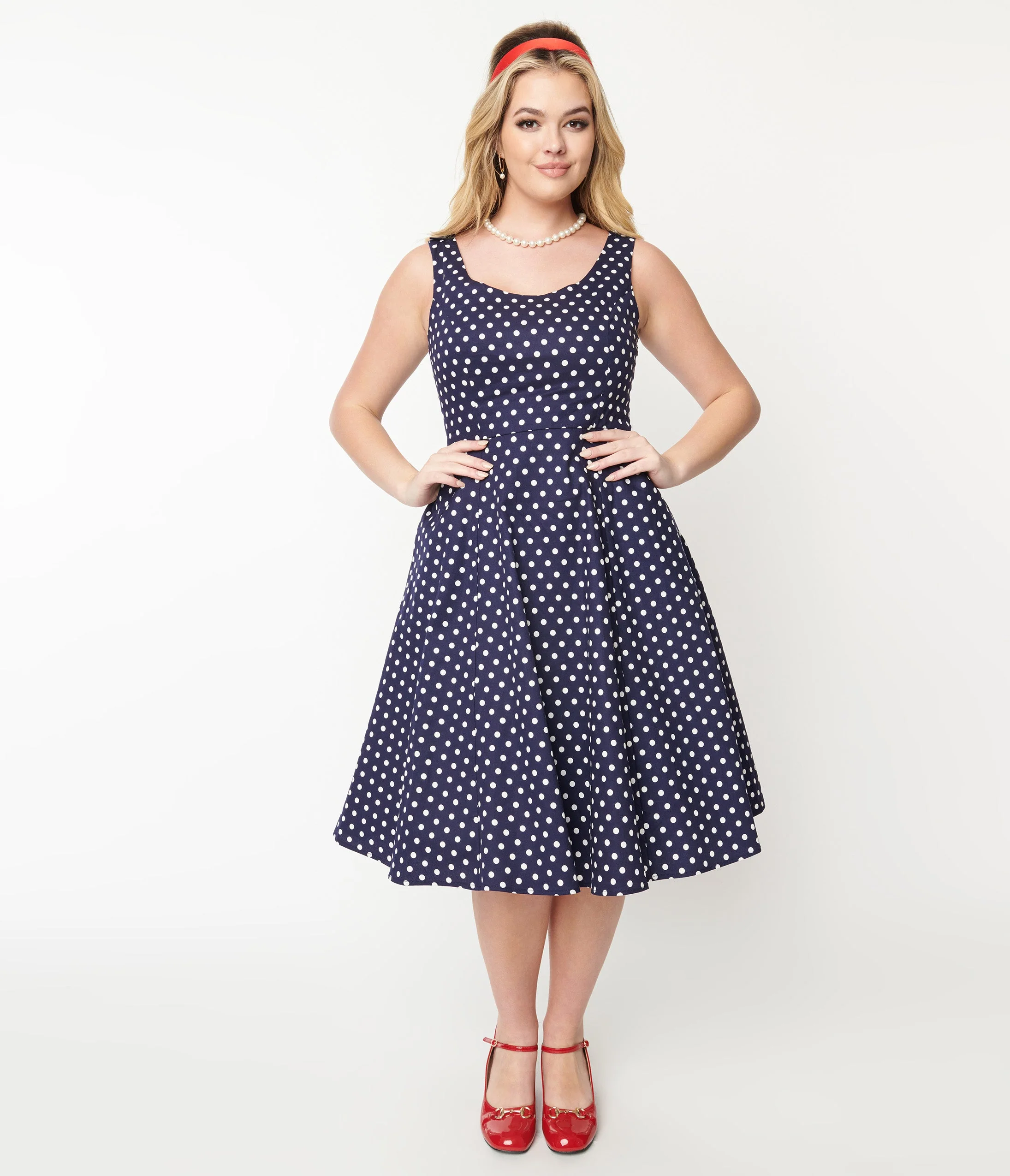 Navy & White Polka Dot Swing Dress