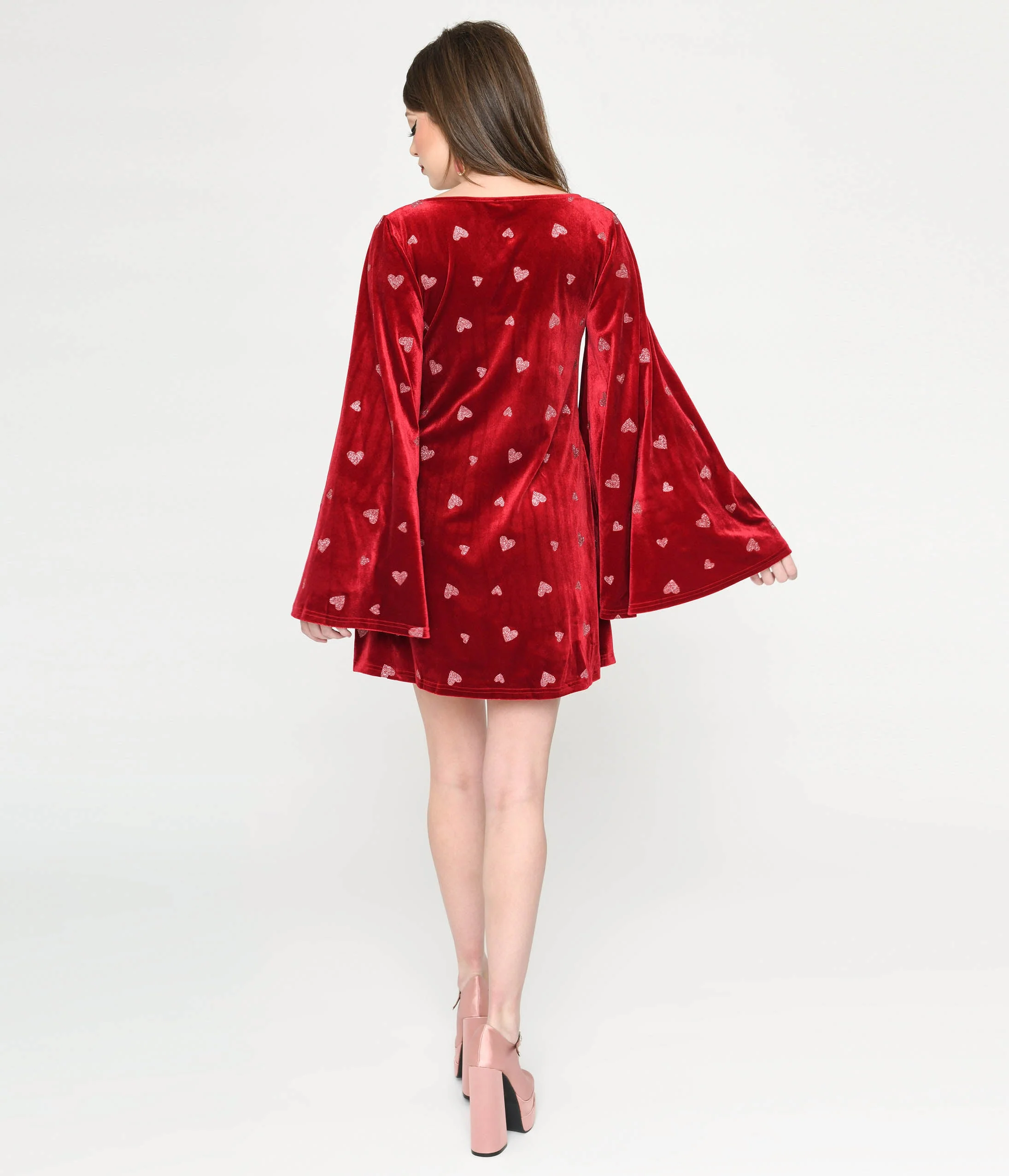 Smak Parlour Red Velvet & Pink Heart Downtown Scene Mini Dress