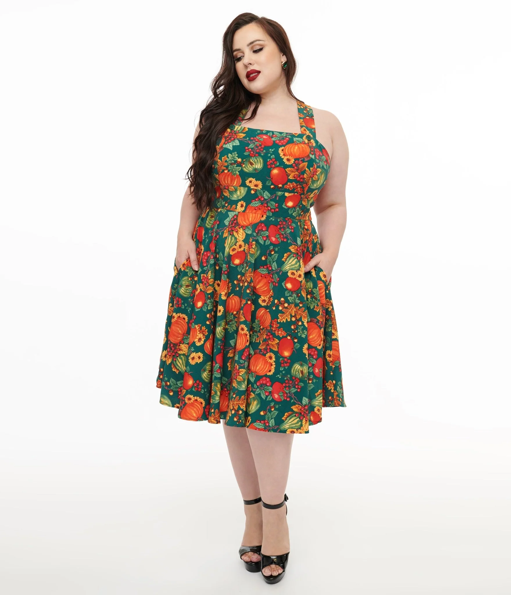 Hell Bunny Plus Size 1950s Autumn Pinafore Swing Dress