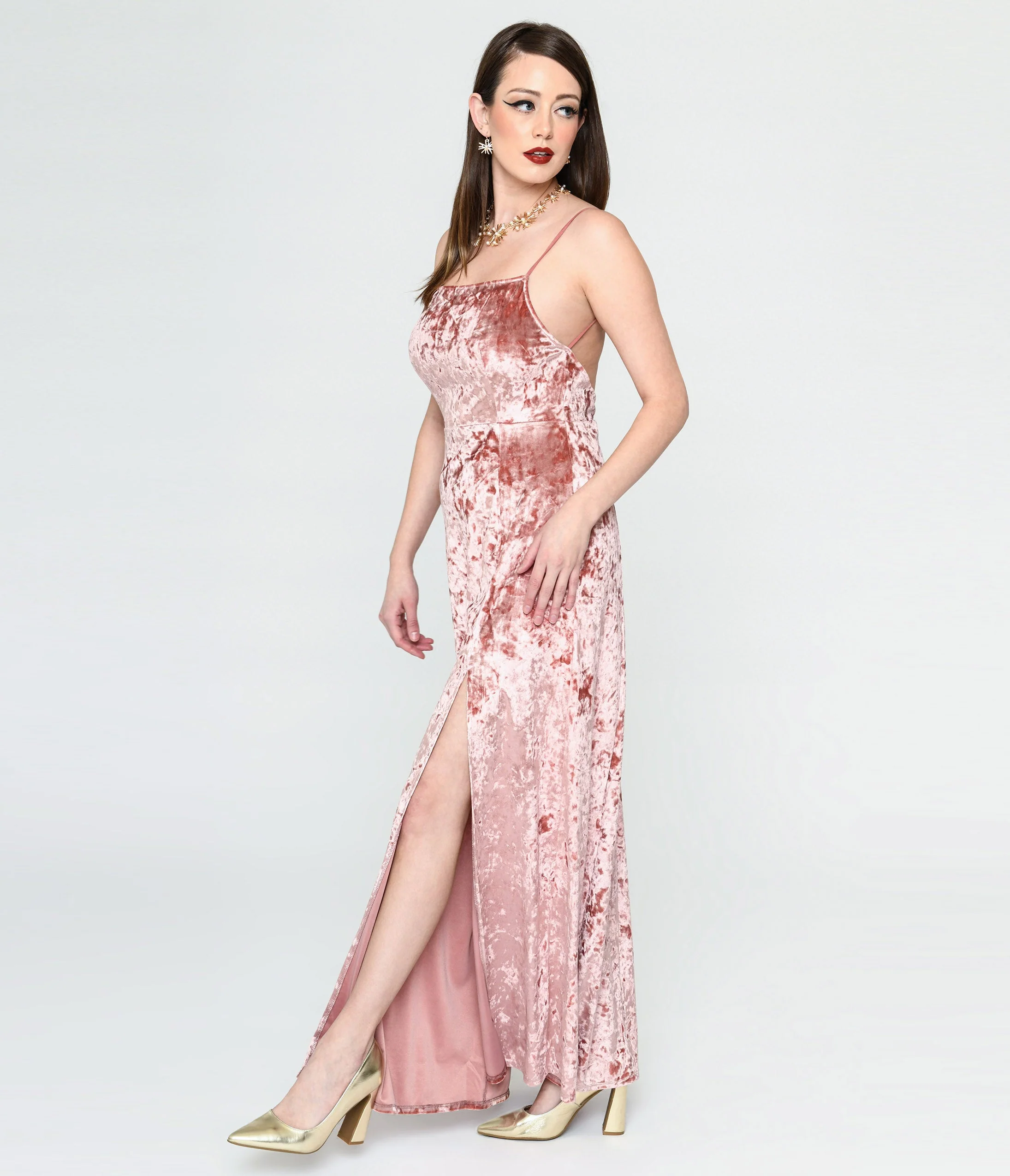 Mauve Crushed Velvet Maxi Dress