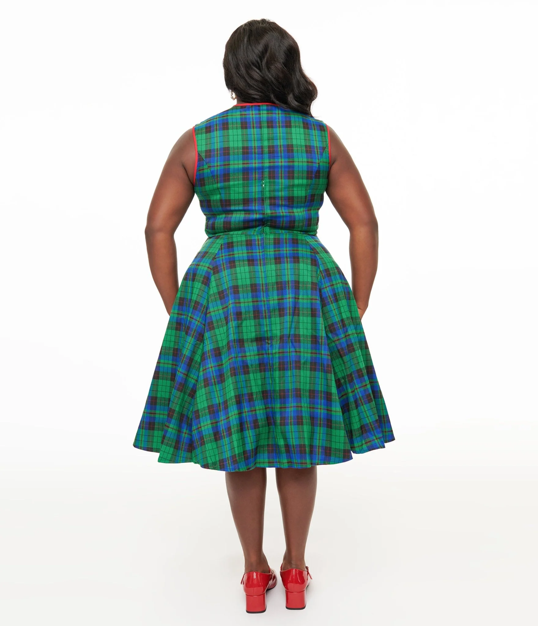 Banned Plus Size 1950s Green & Blue Winter Check Swing Dress