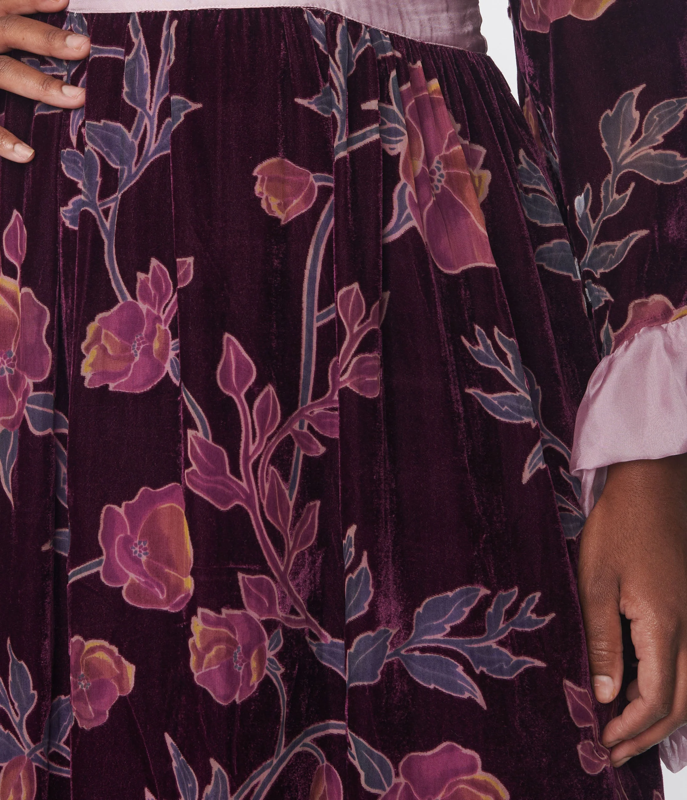 Unique Vintage Plus Size 1960s Purple Floral Burnout Velvet Maxi Dress