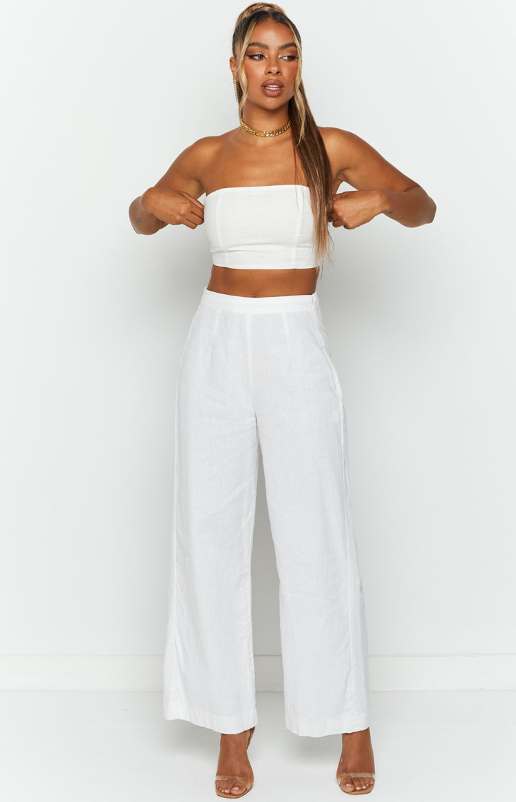 Sienna White Linen Bandeau Top