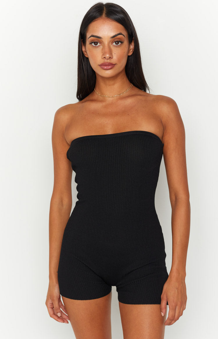 Soul Black Strapless Rib Playsuit
