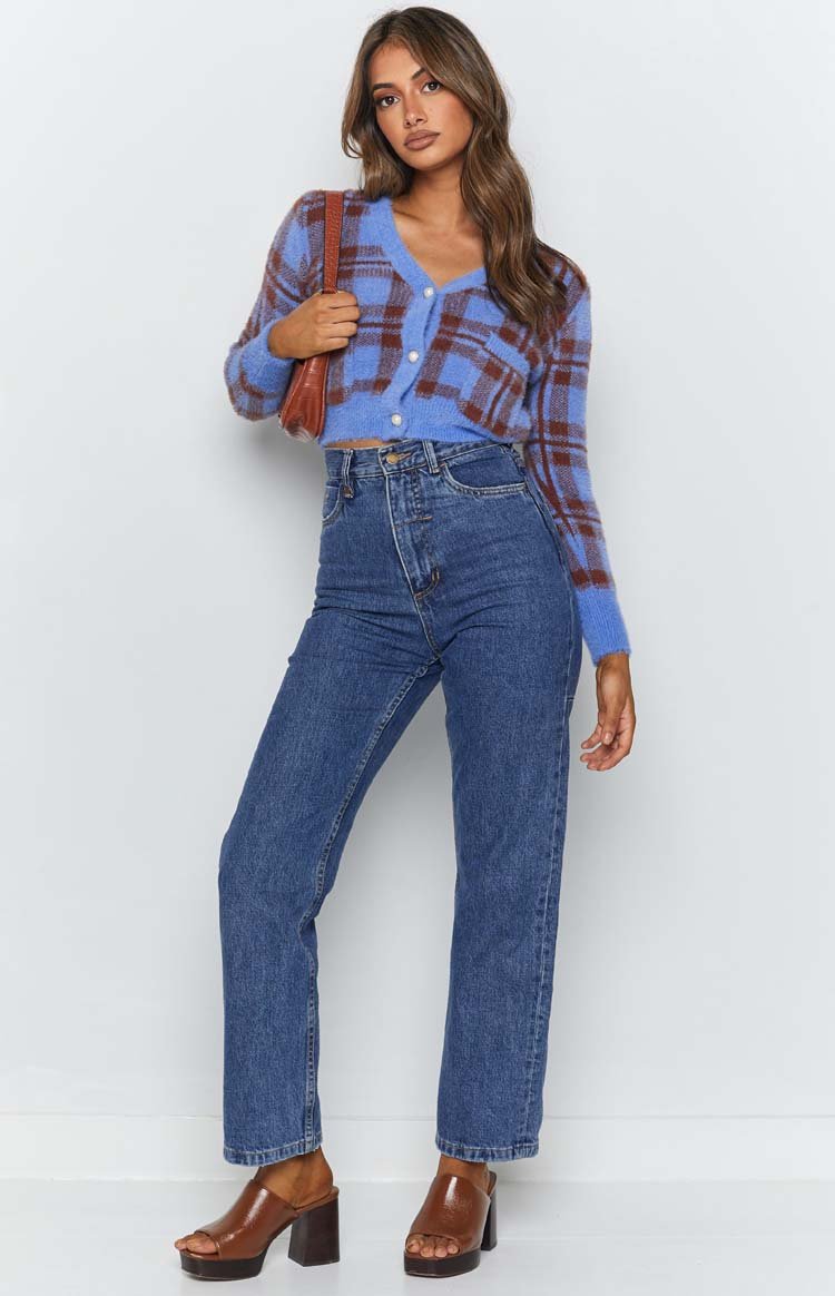 Hannah Checked Cardigan Blue