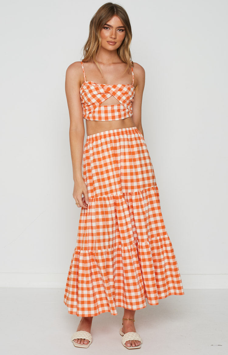 Cassian Orange Gingham Crop Top