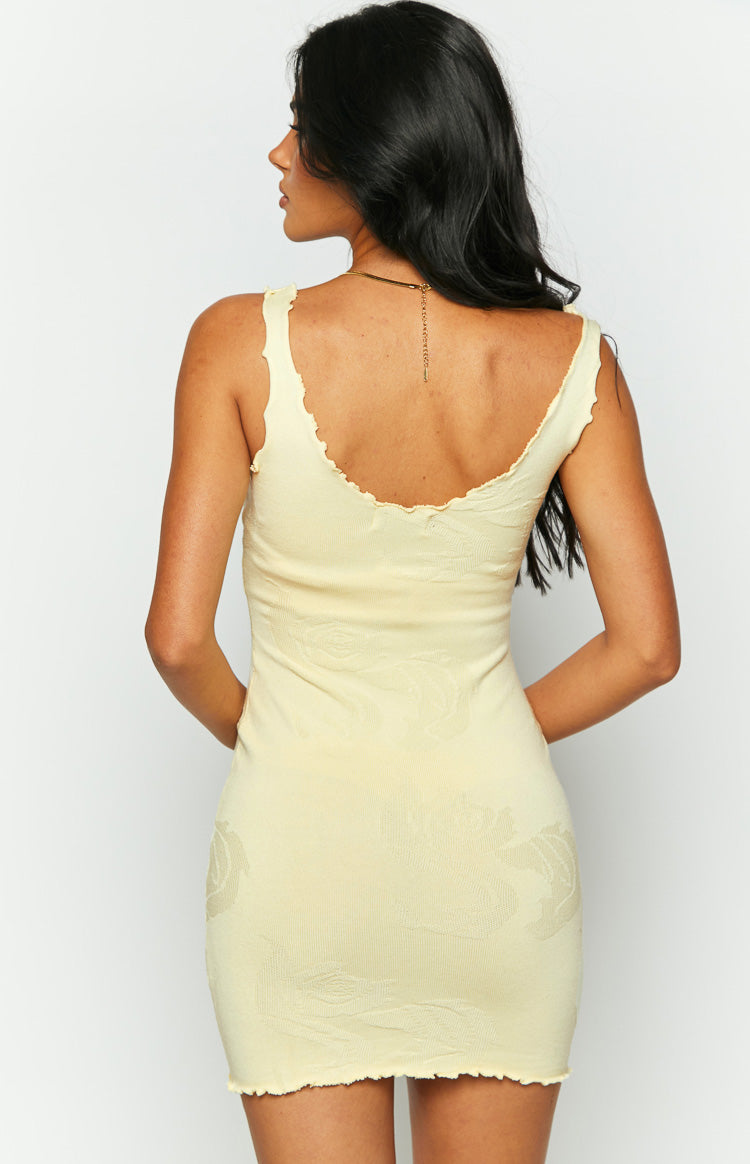 Carissa Yellow Jacquard Knit Mini Dress