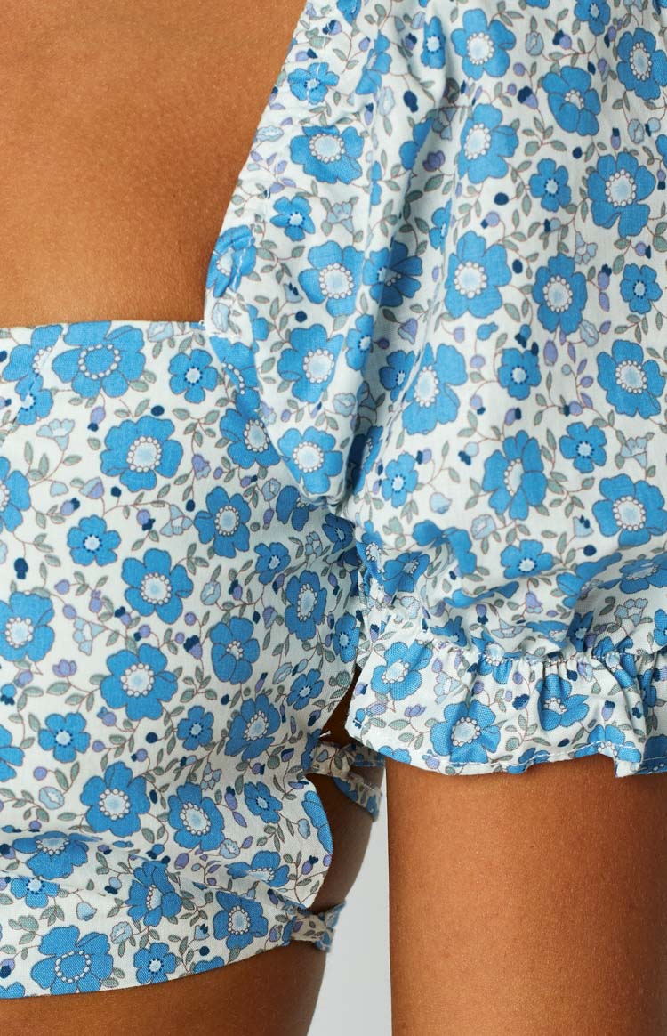 Tove Tie Up Top Blue Floral