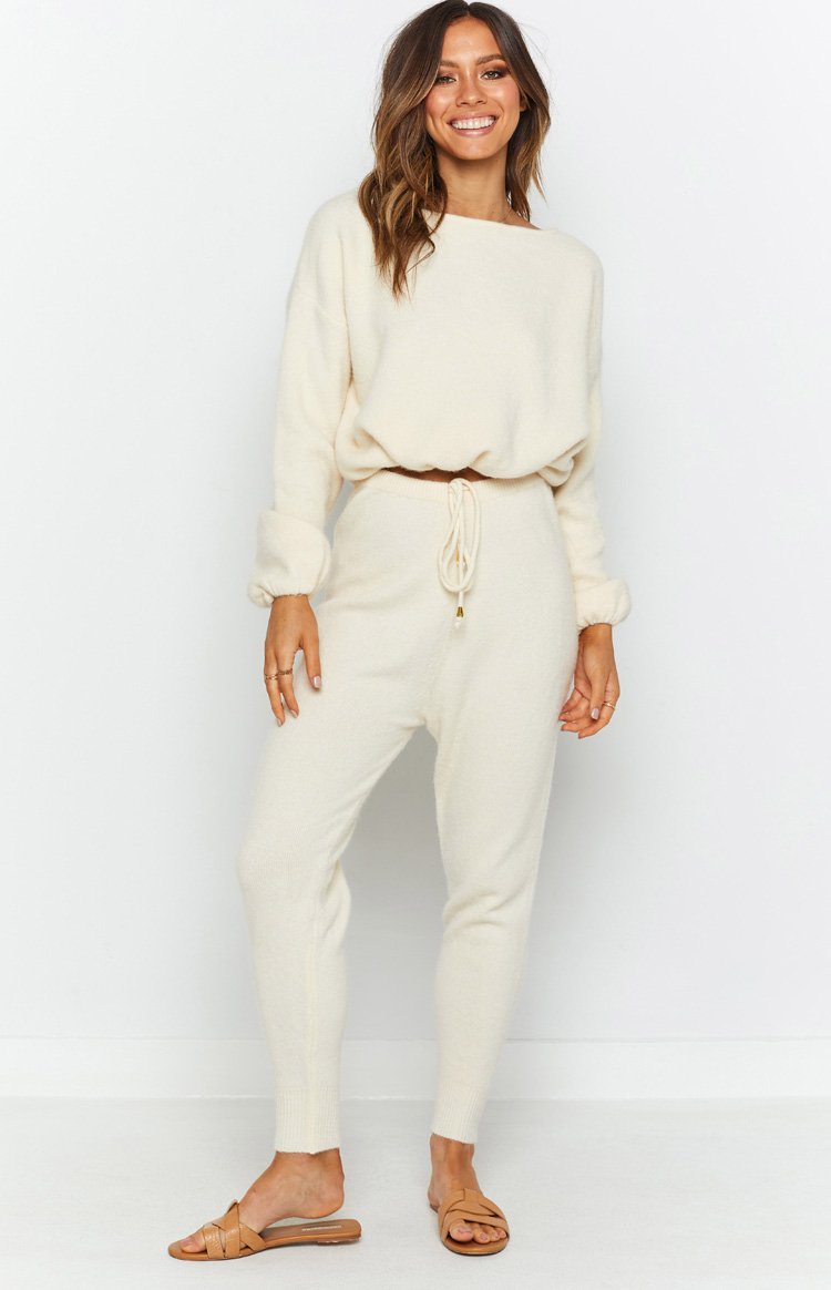 Home Girl Knit Track Pants Cream