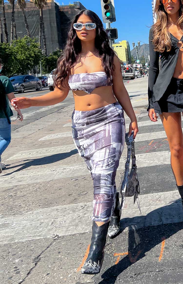 Dianna Mono Print Mesh Midi Skirt