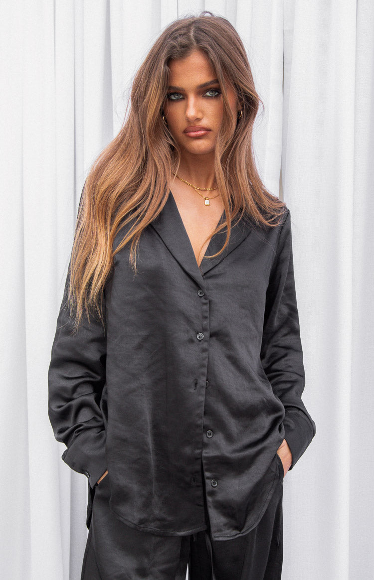 Livia Black Satin Shirt